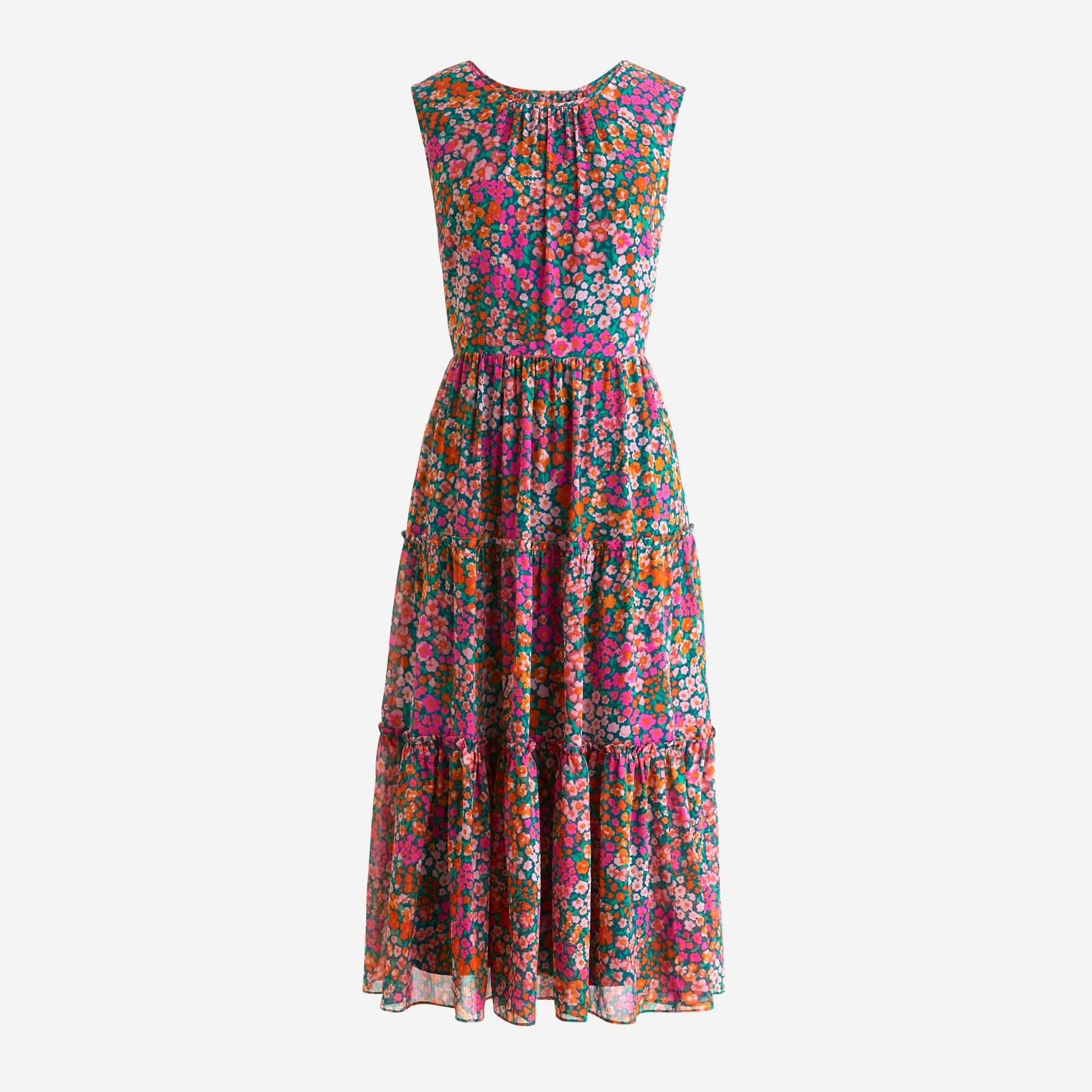j crew tiered midi dress Women's Striped Tiered Midi Dress (White Fuchsia Fantasy, Size 20) J.Crew Factory