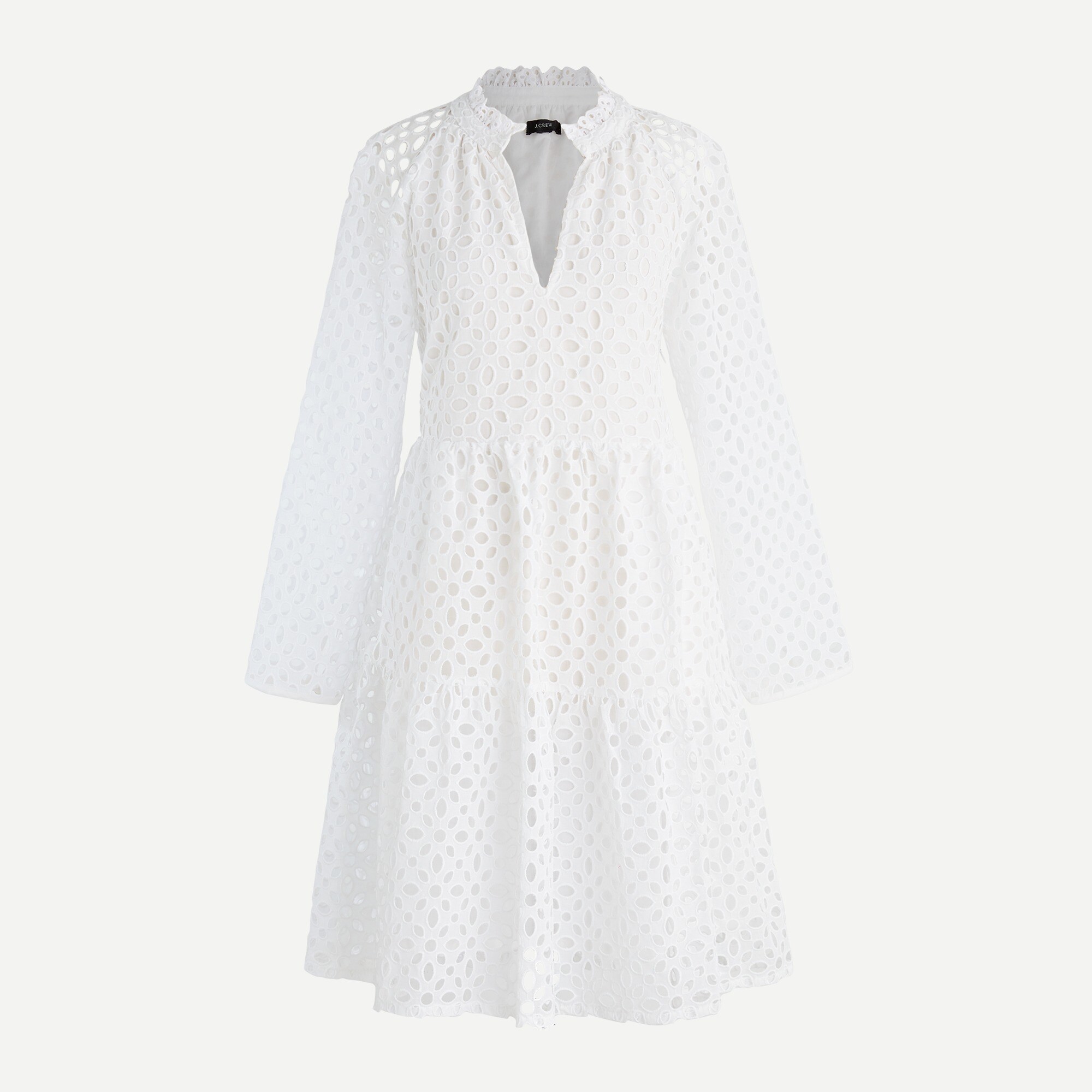 Tiered popover dress in embroidered eyelet