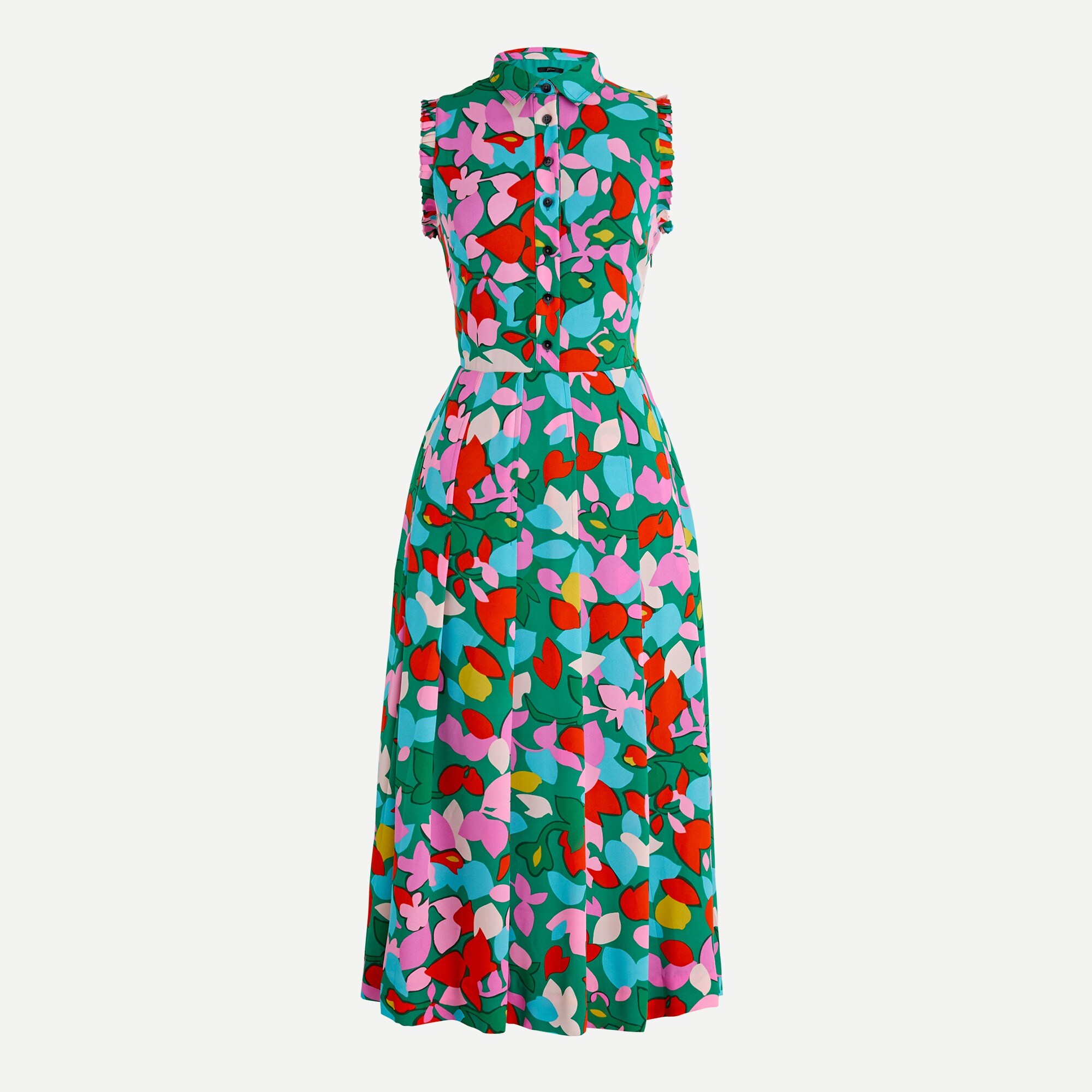 j crew pleated shirt dress in confetti floral Drapey Pleated Shirt-dress In Bow Print For Women