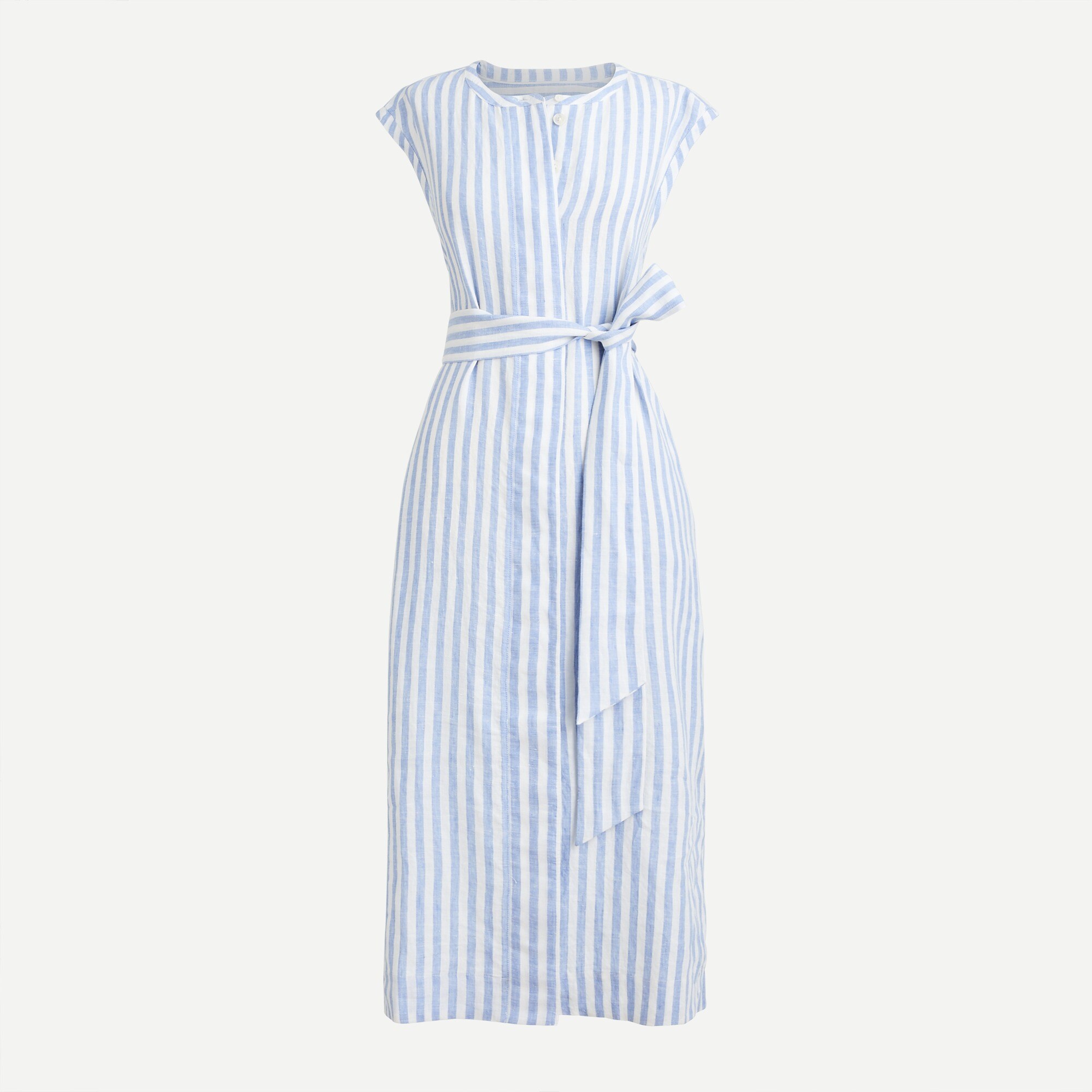 Tie-waist linen shirt-dress in stripe