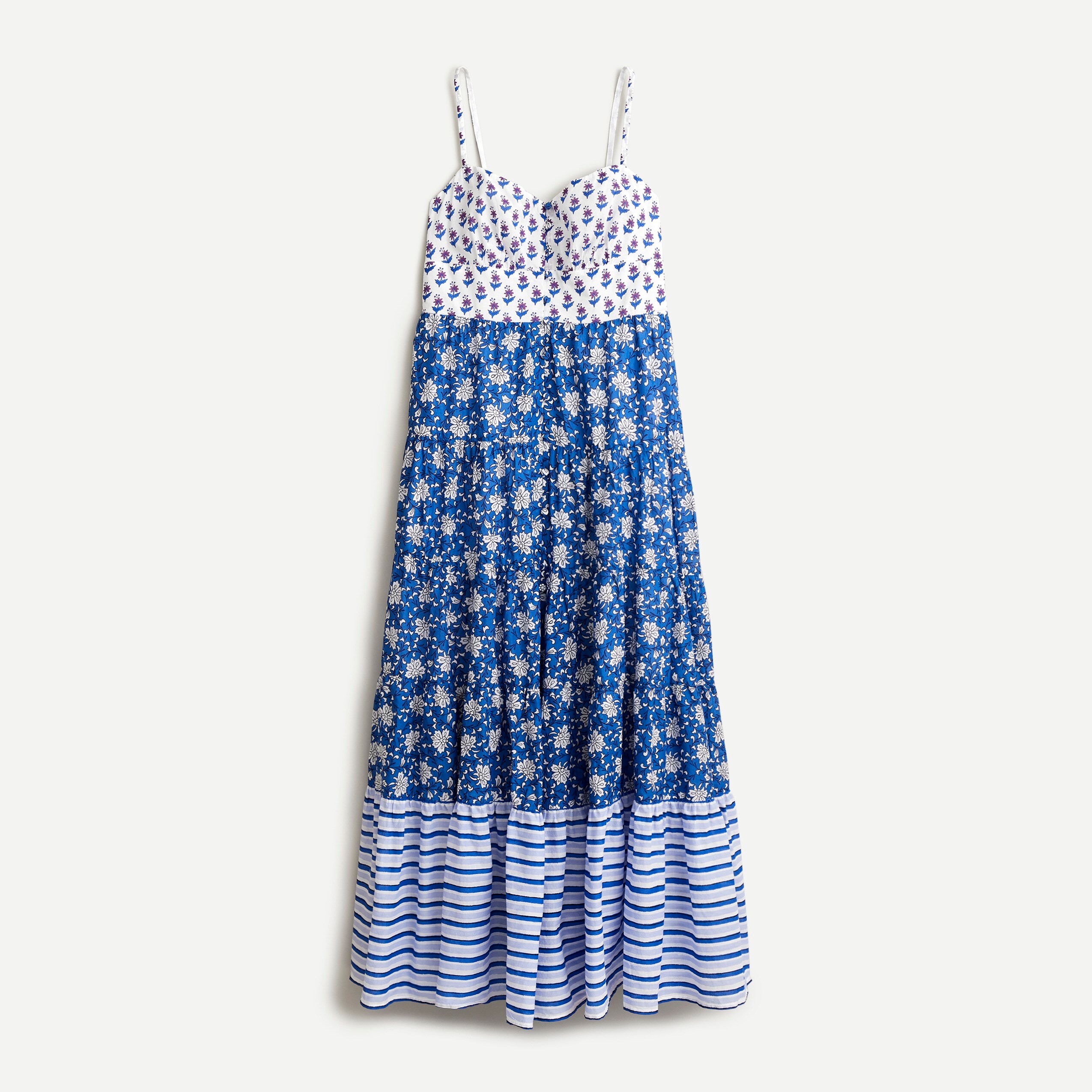 Button-front maxi dress in mixed block prints