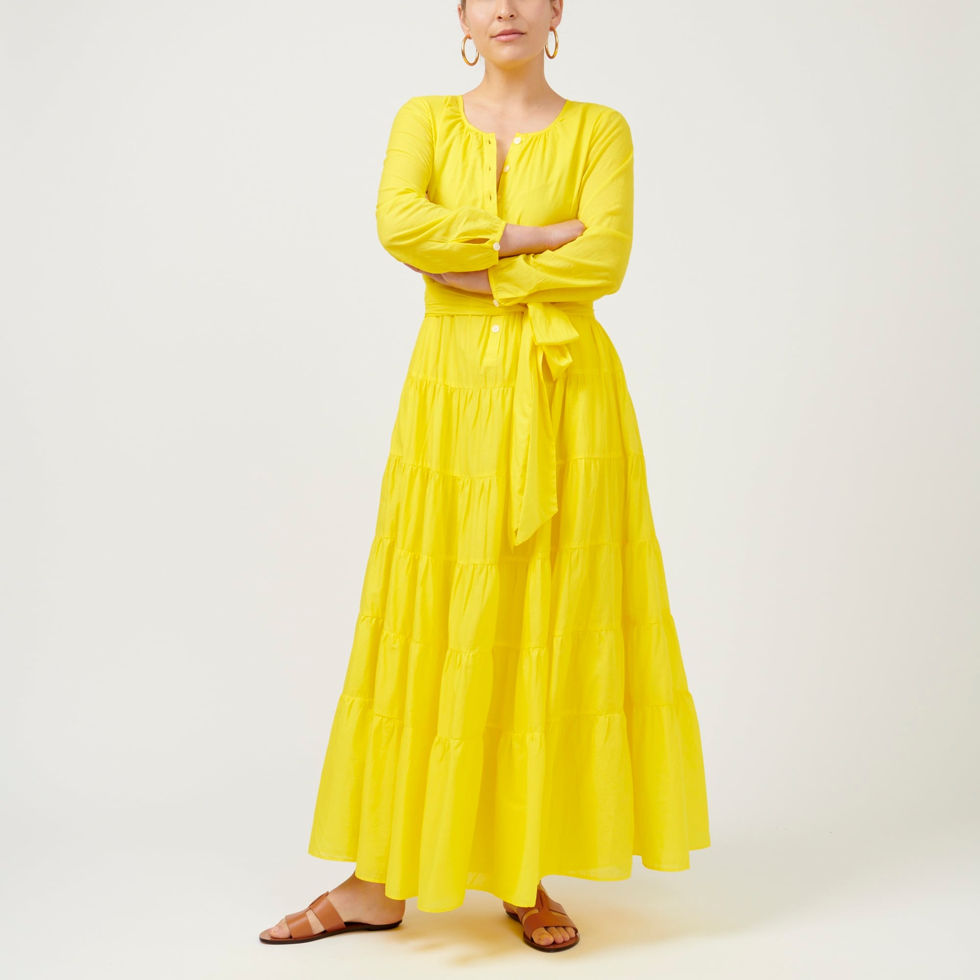 yellow button through dress