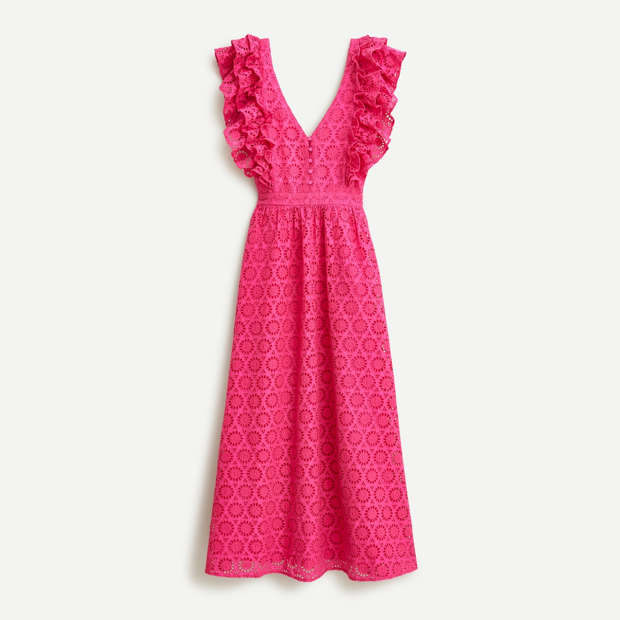 Ruffle-sleeve maxi dress in eyelet