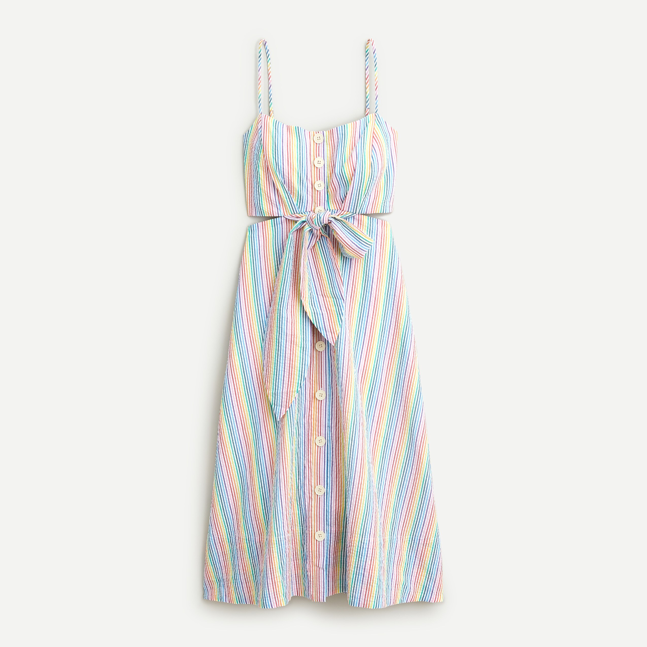Side Cutout Dress In Rainbow Seersucker For Women | J.Crew