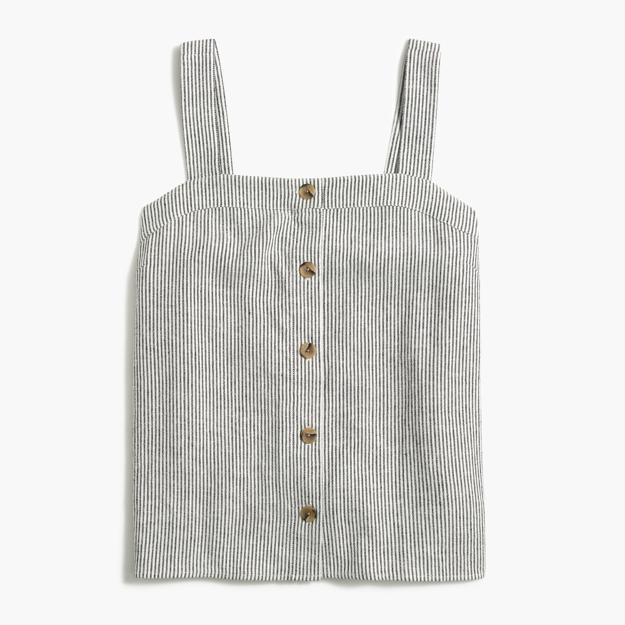Striped button-front linen-blend tank