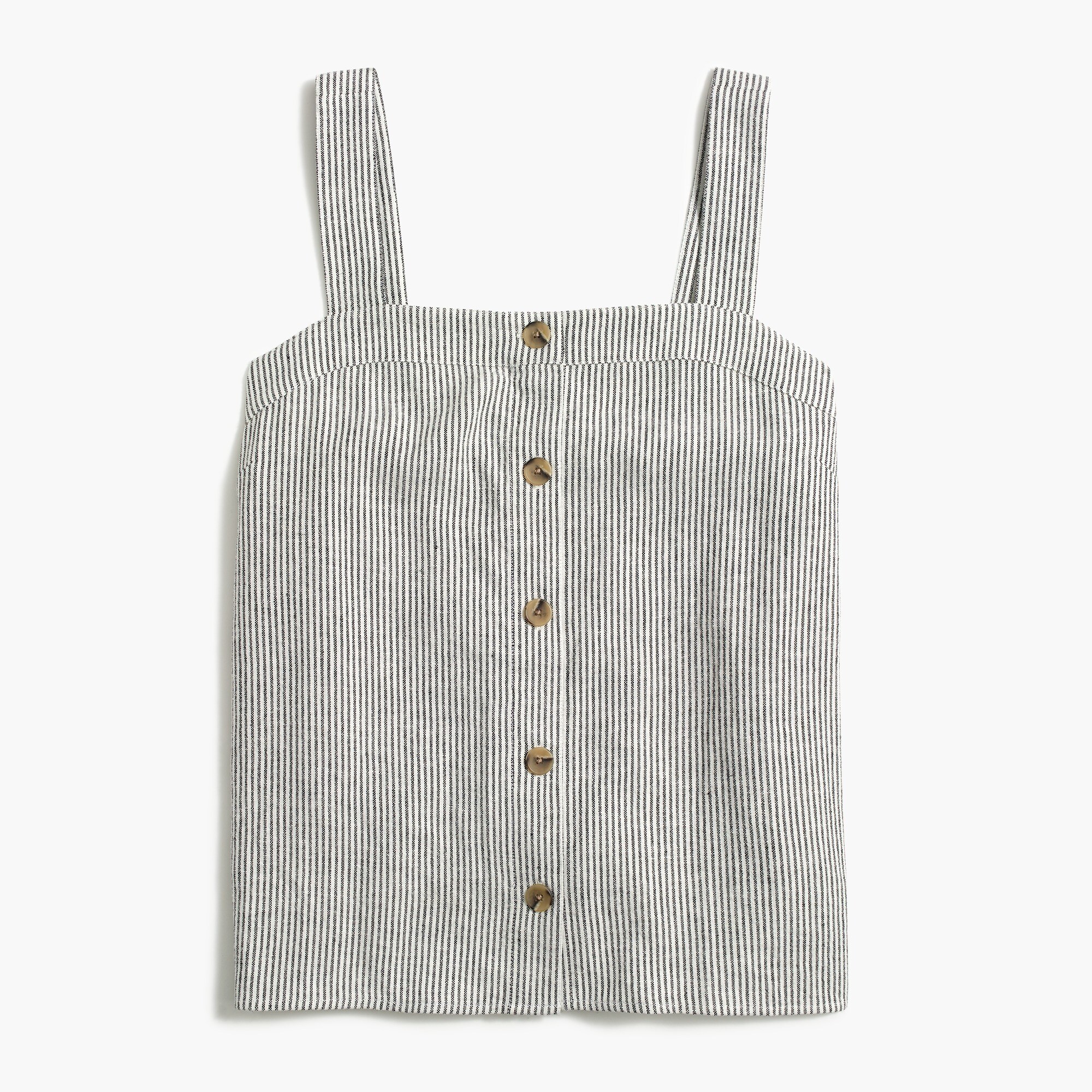 Striped button-front linen-blend tank