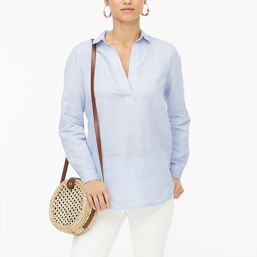 j.crew factory: high-low linen-cotton popover tunic for women, right side, view zoomed