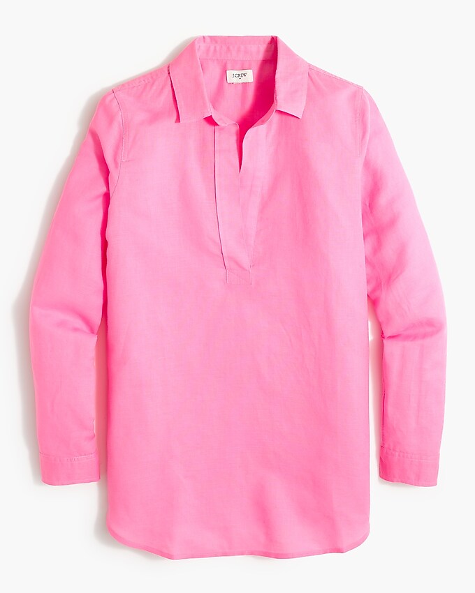 factory: high-low linen-cotton popover tunic for women, right side, view zoomed