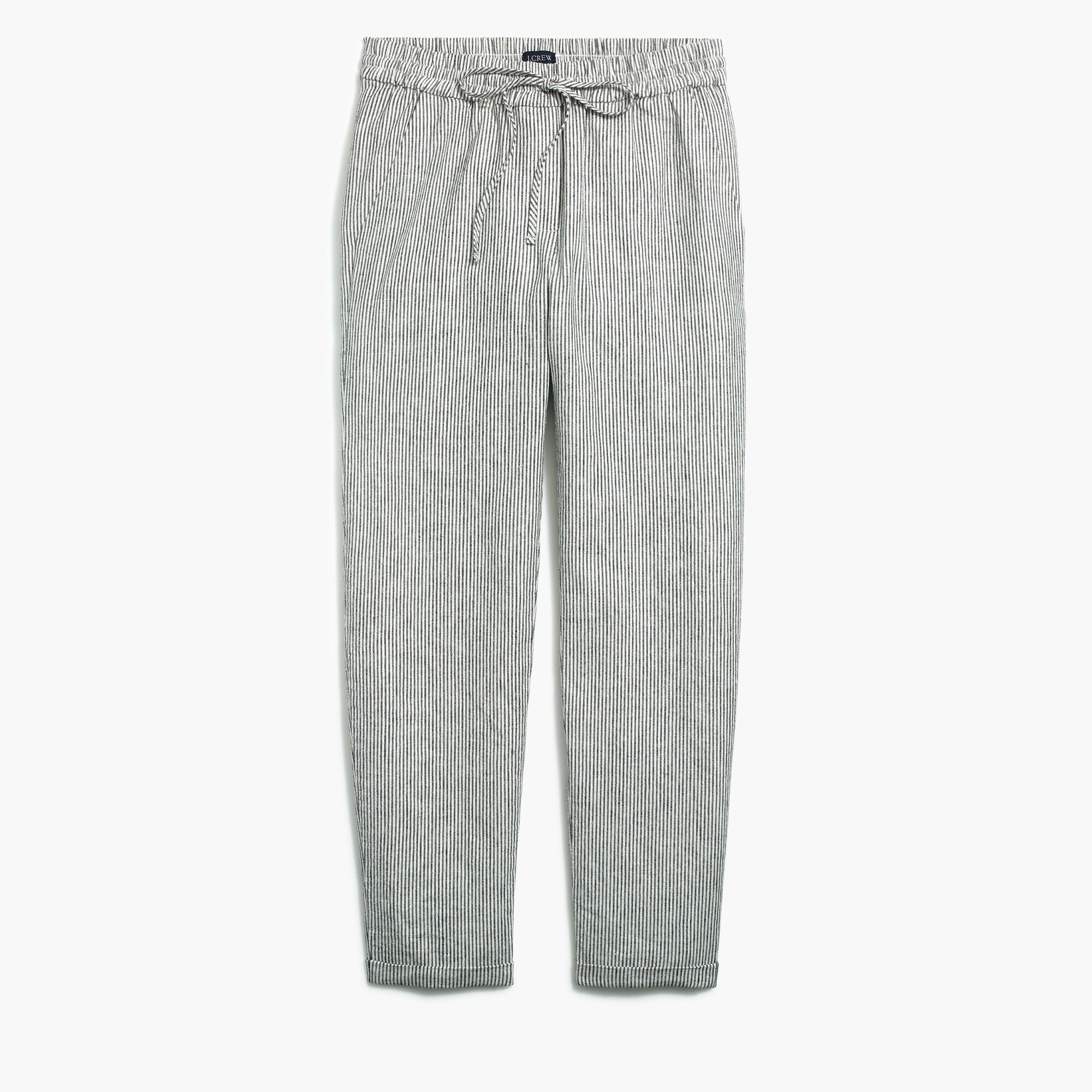 striped linen-cotton drawstring pant for women