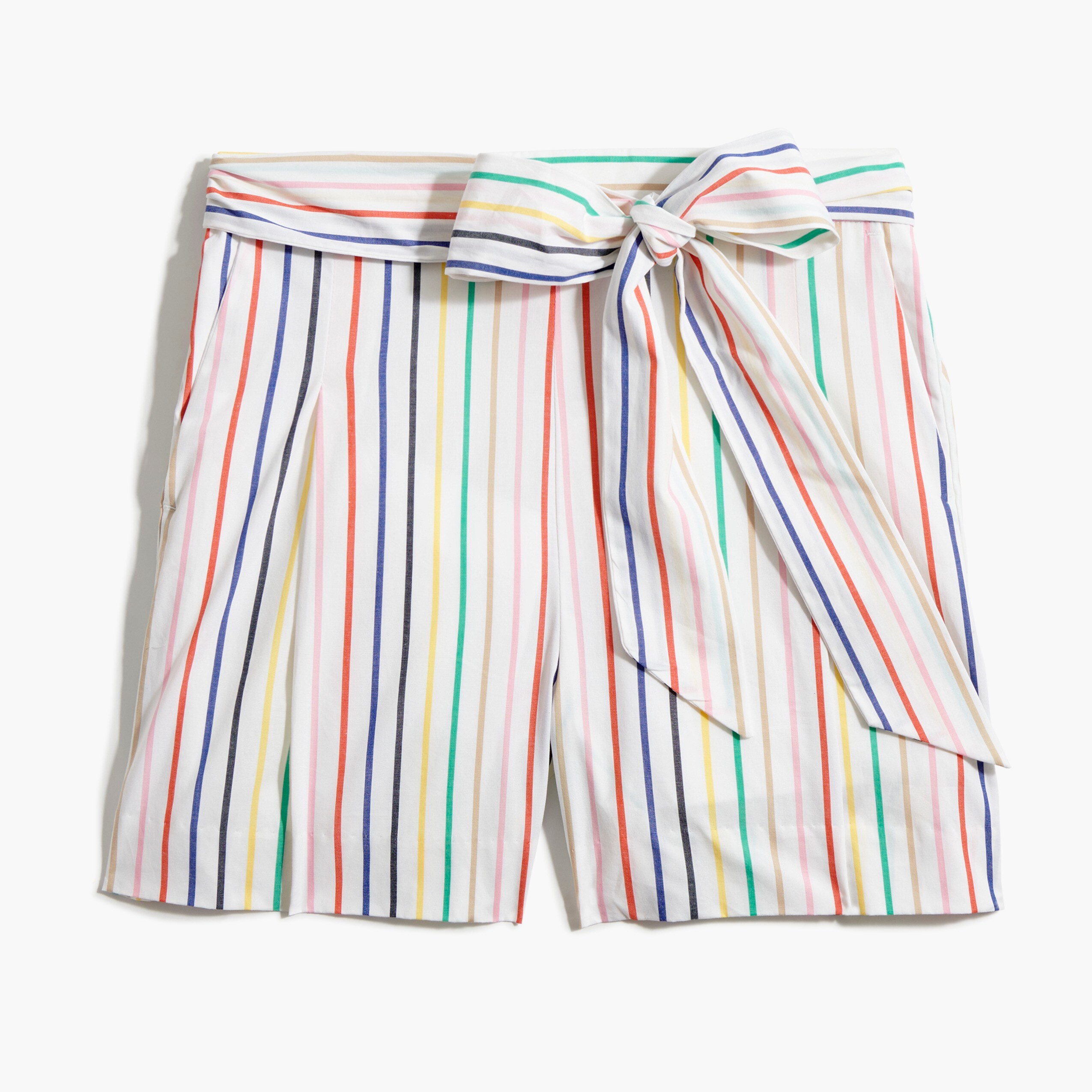 striped tie-waist short in stretch cotton poplin for women