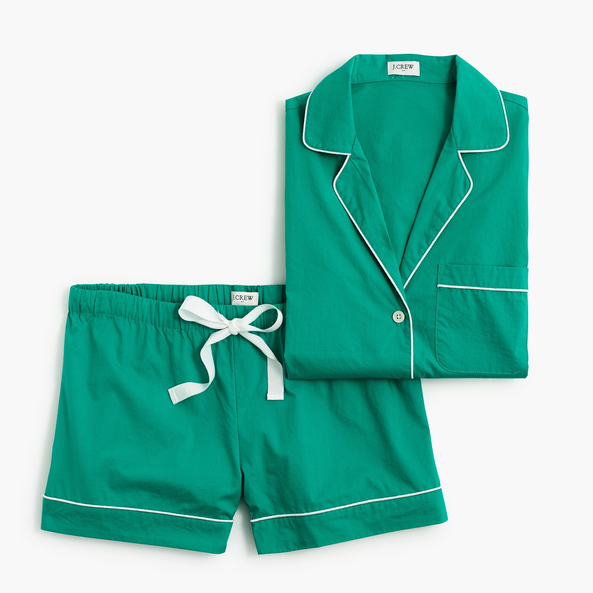 factory: short-sleeve cotton pajama set for women, right side, view zoomed