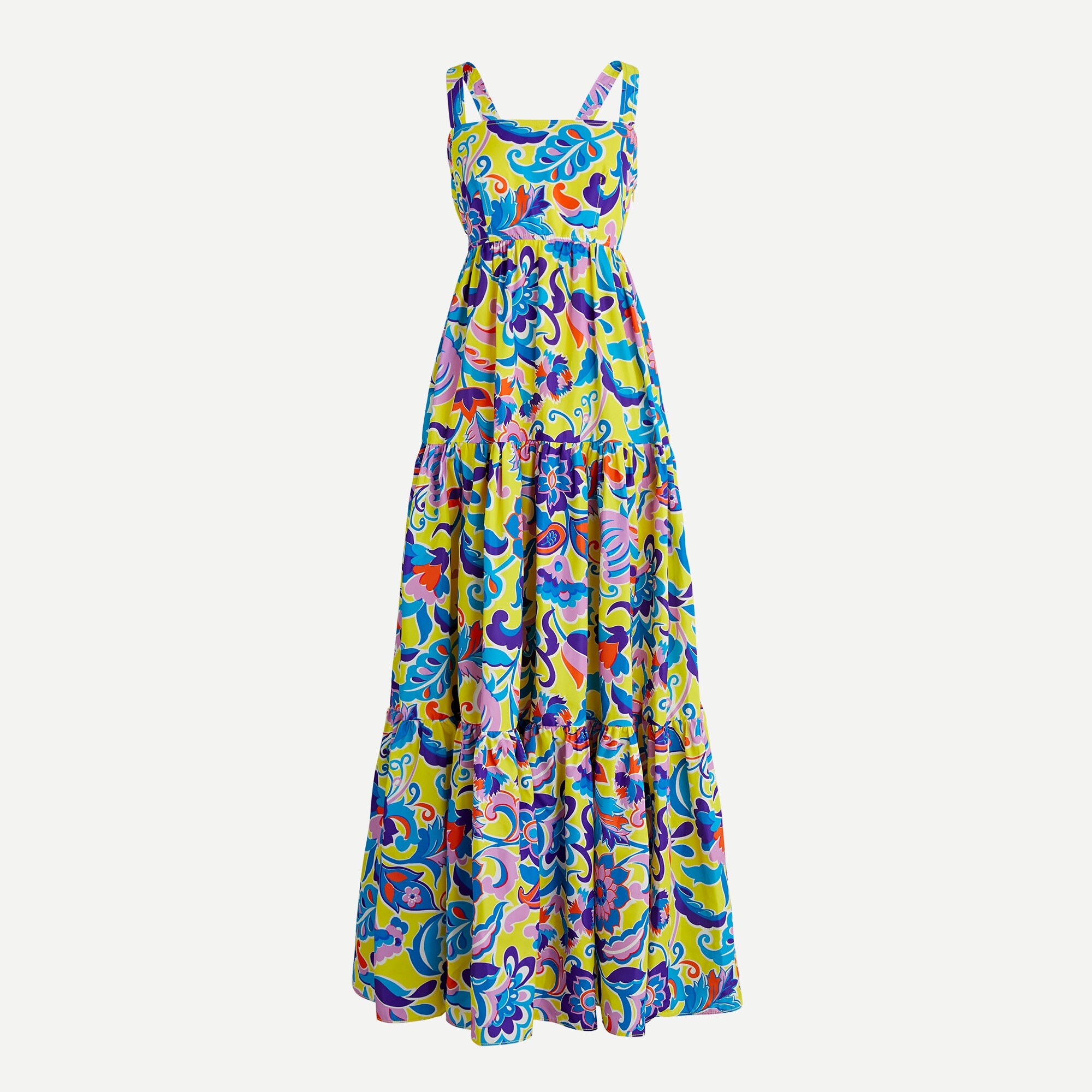 Tiered taffeta maxi dress in curly floral