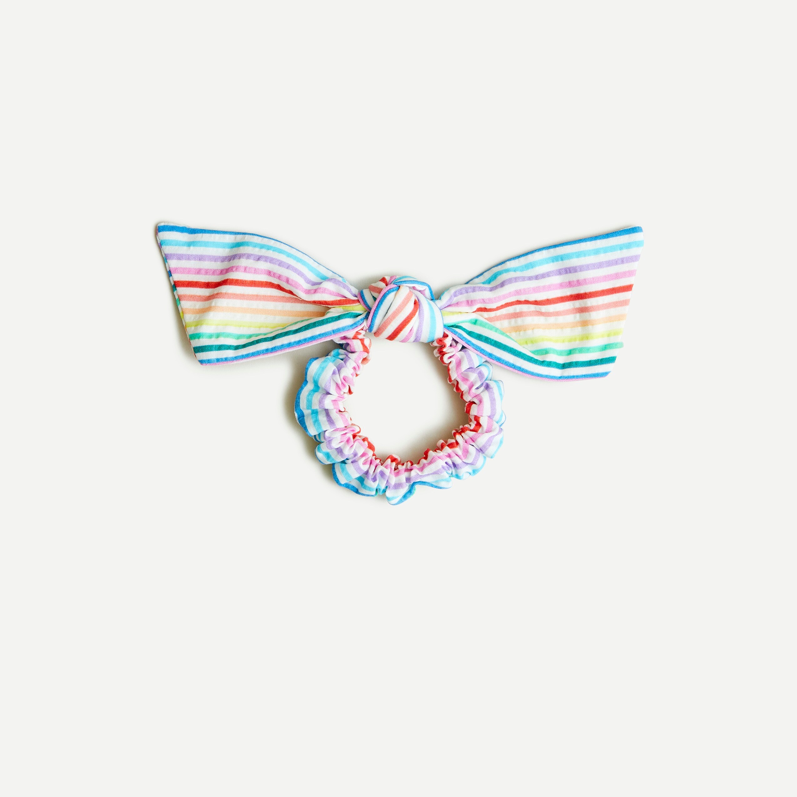 Bow scrunchie in rainbow seersucker