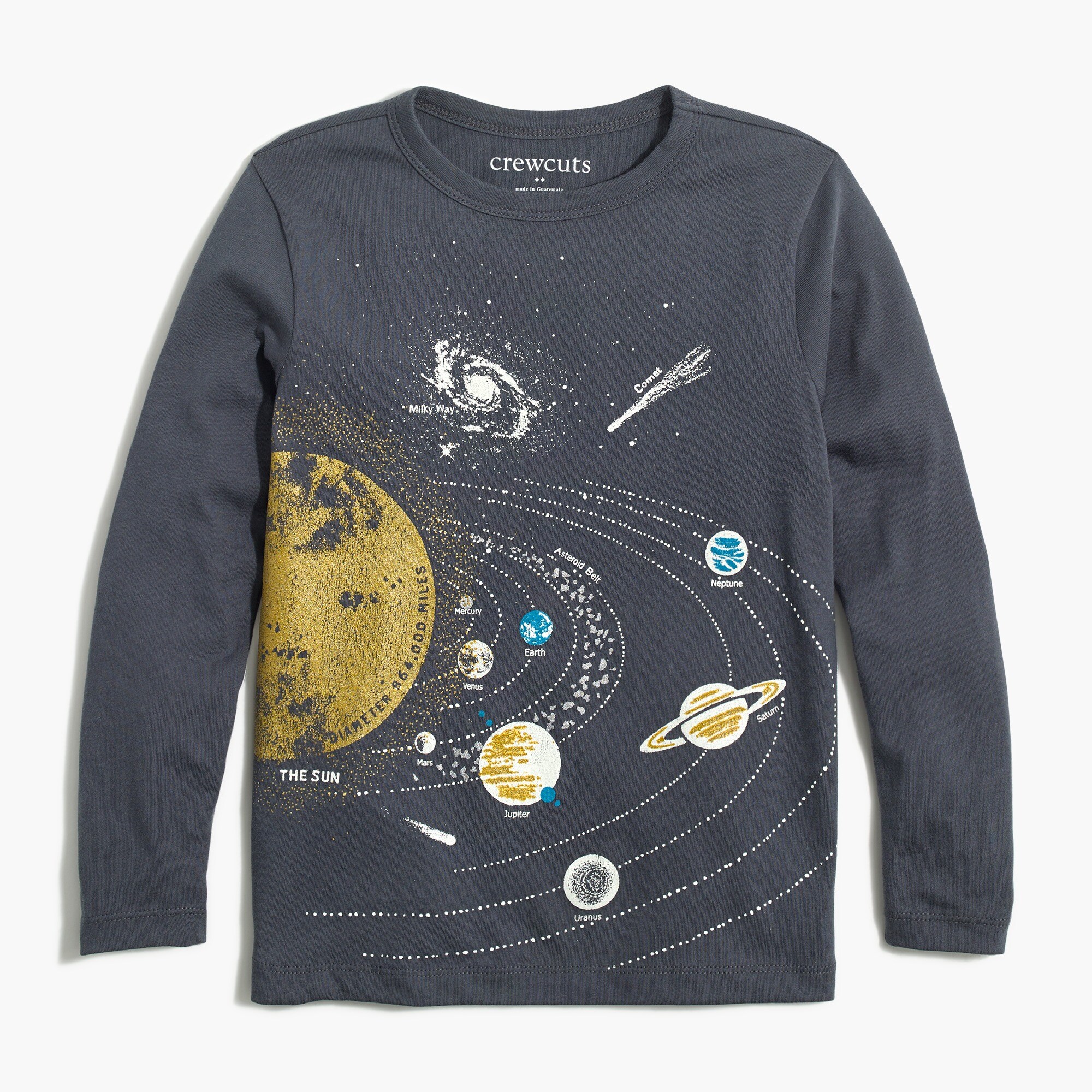 Boys' long-sleeve glow-in-the-dark planet graphic tee