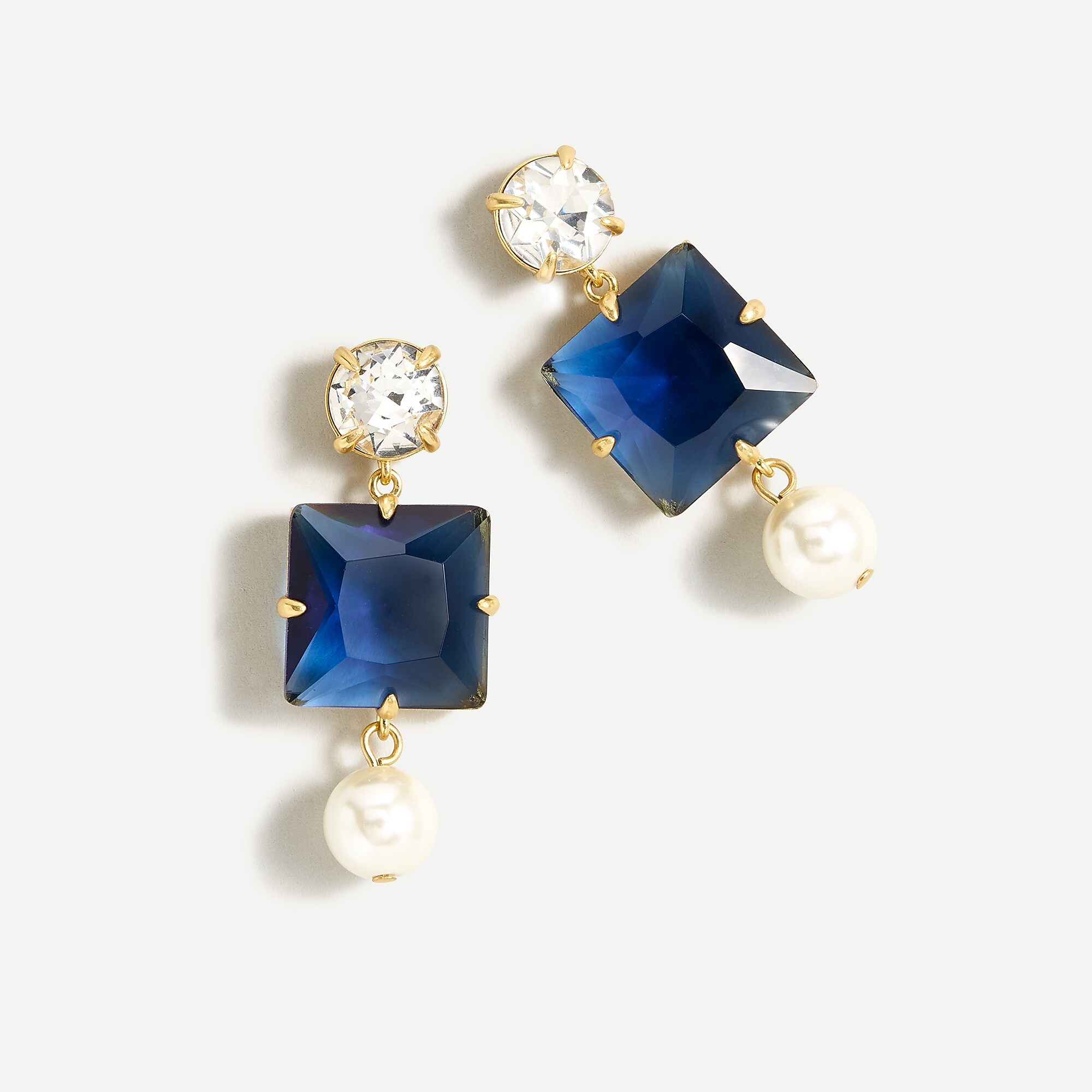 Square gem-and-pearl drop earrings