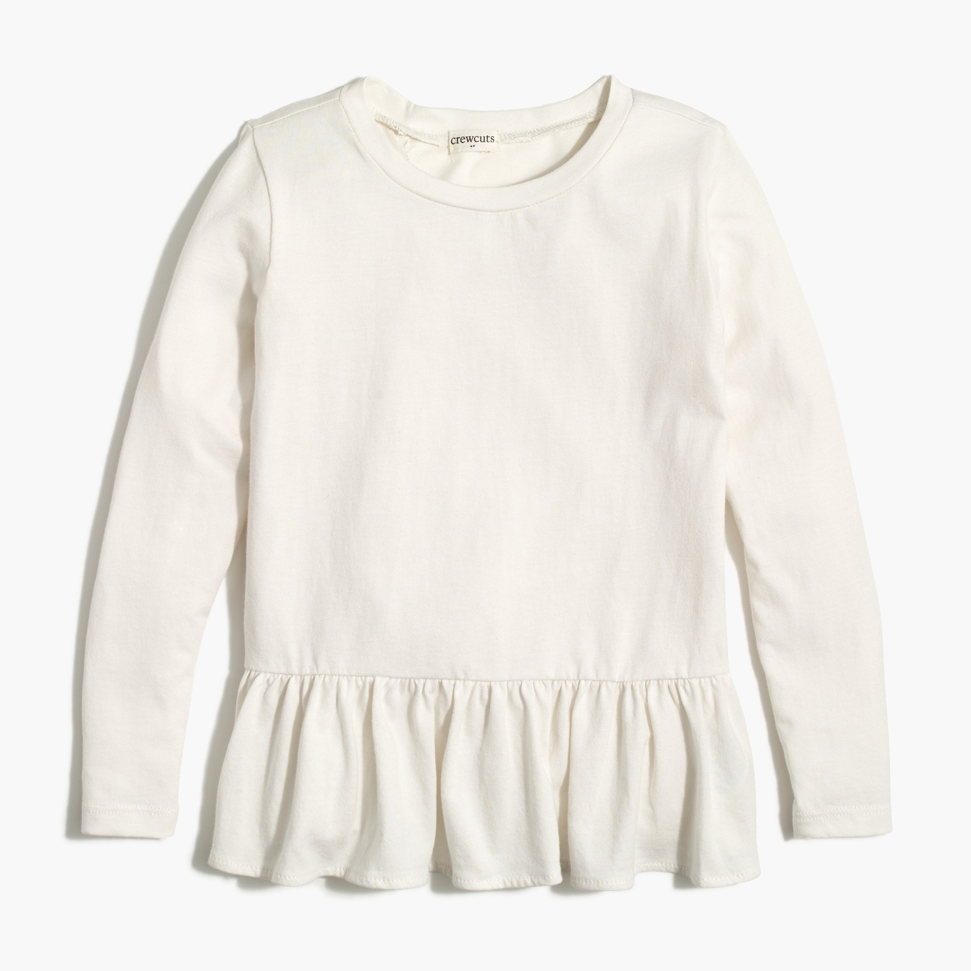 Girls' long-sleeve ruffle-back peplum tee