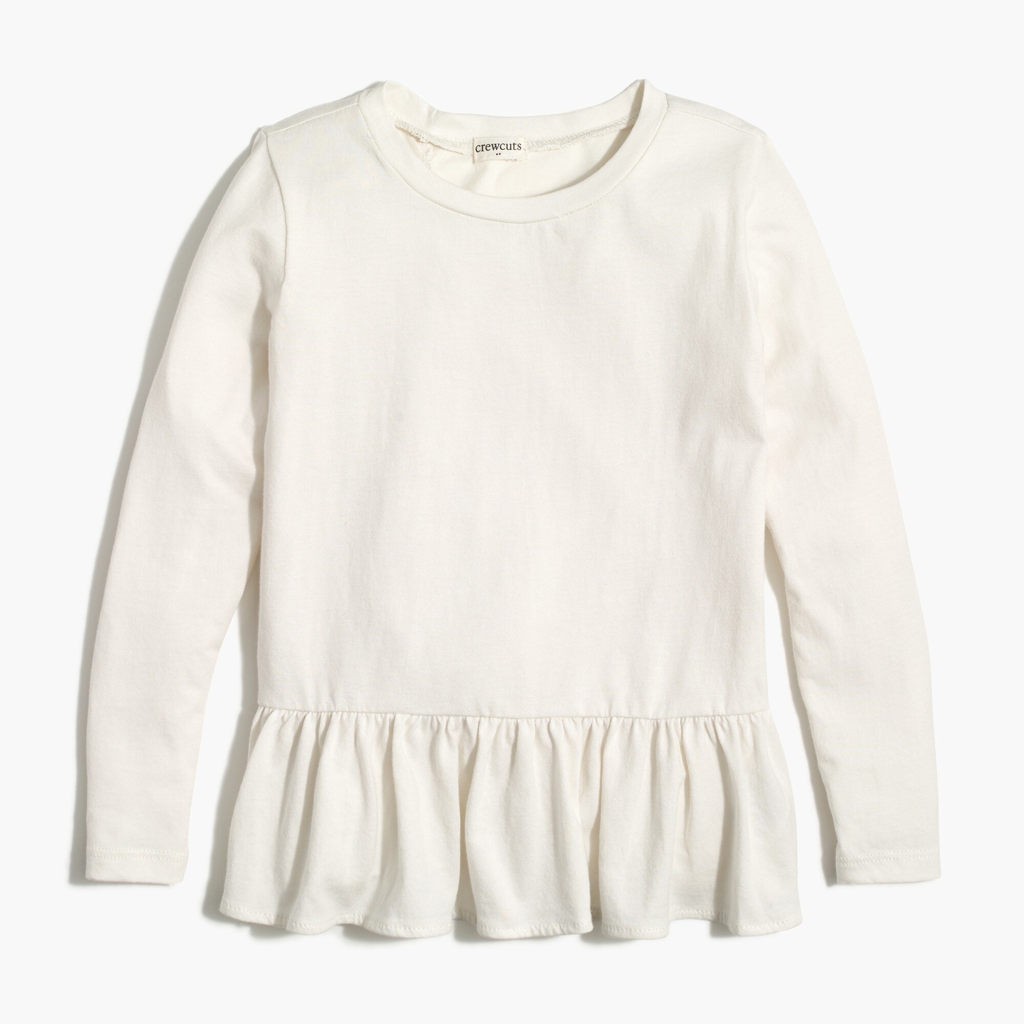 Girls' long-sleeve ruffle-back peplum tee
