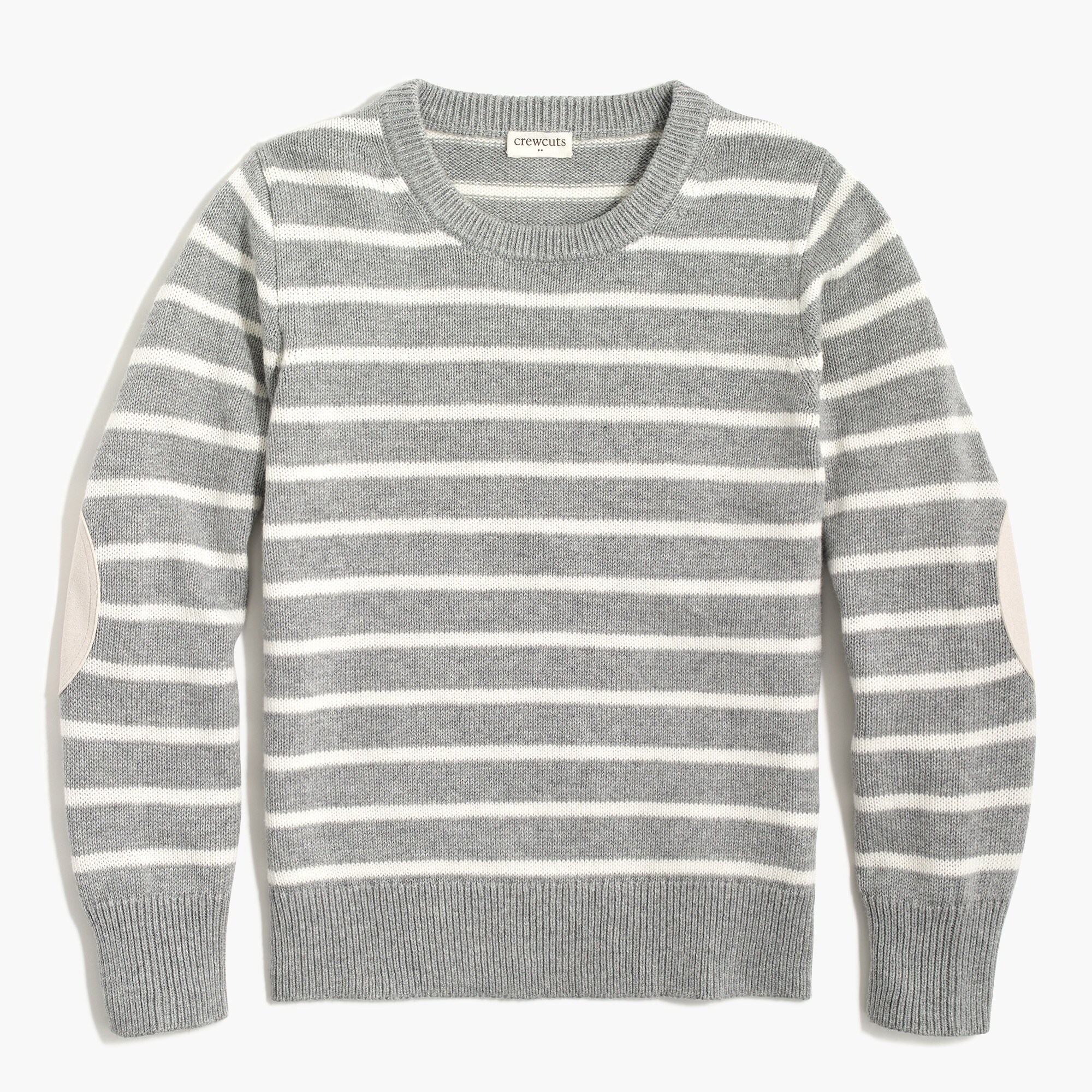 boys' striped crewneck sweater with elbow patches for boys