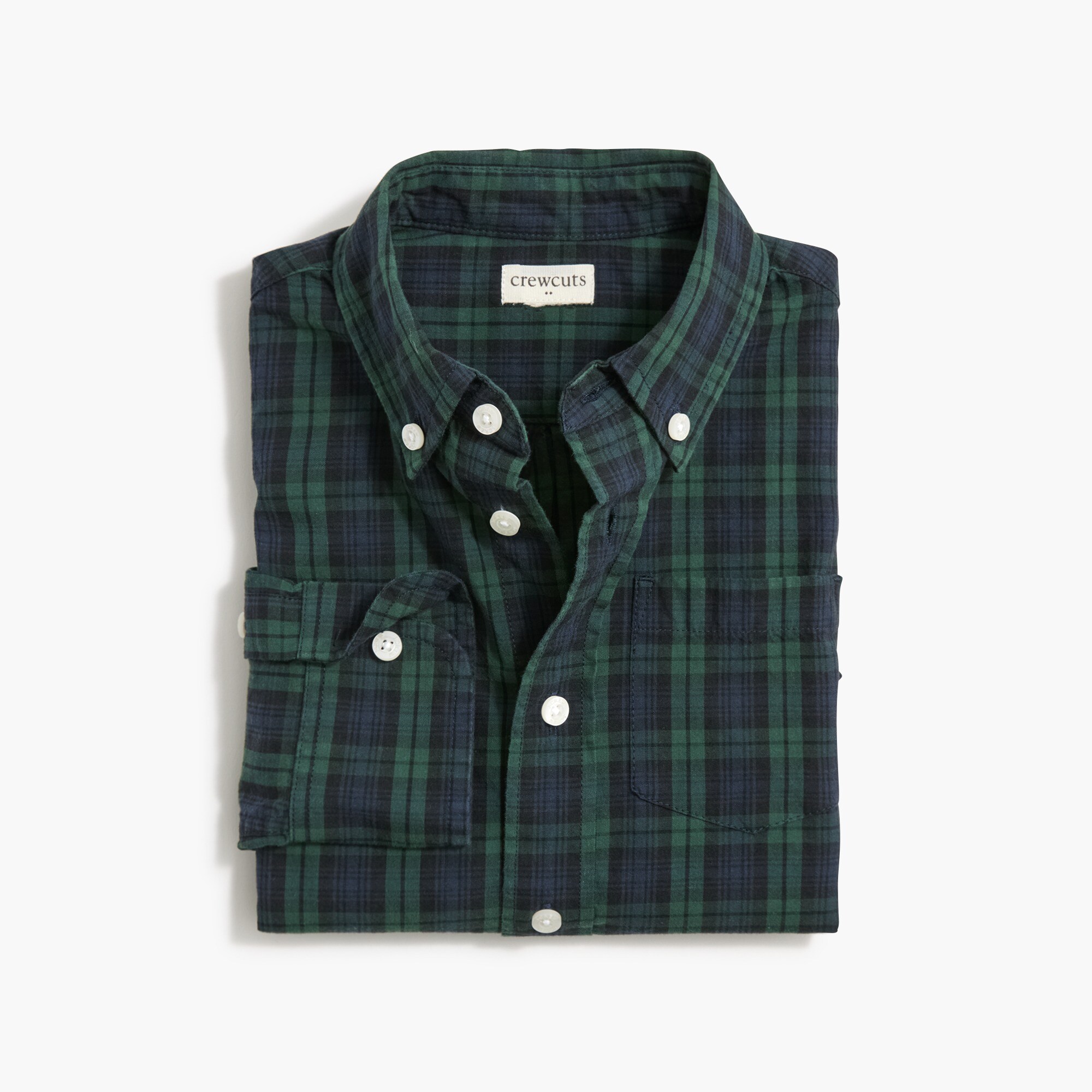Boys' long-sleeve flex casual shirt in Black Watch plaid