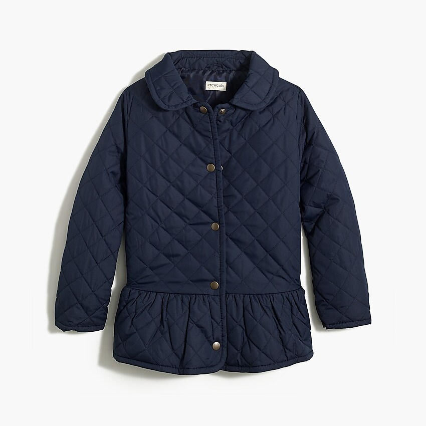 factory: girls' quilted peplum jacket for girls, right side, view zoomed