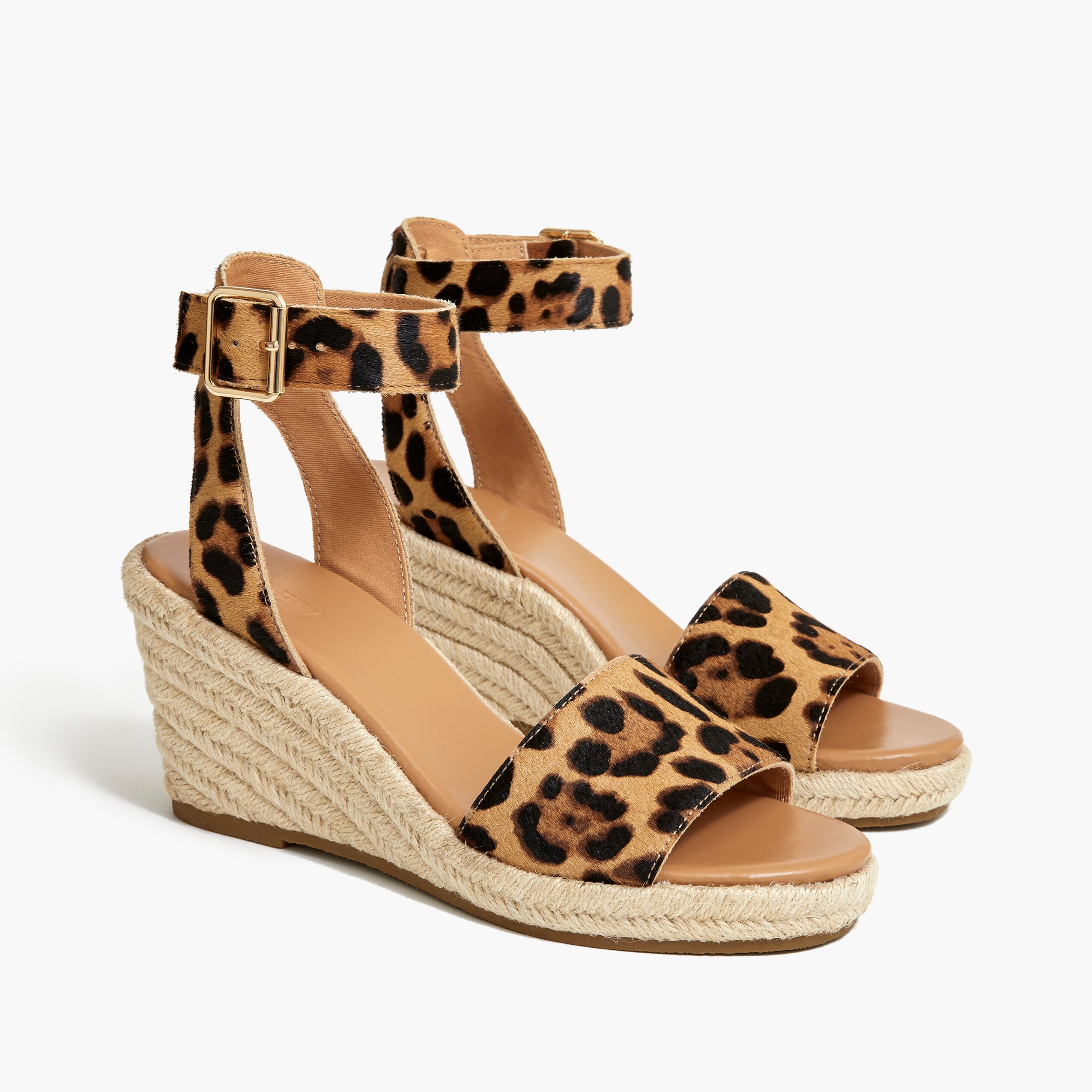 Calf hair espadrille wedge sandals
