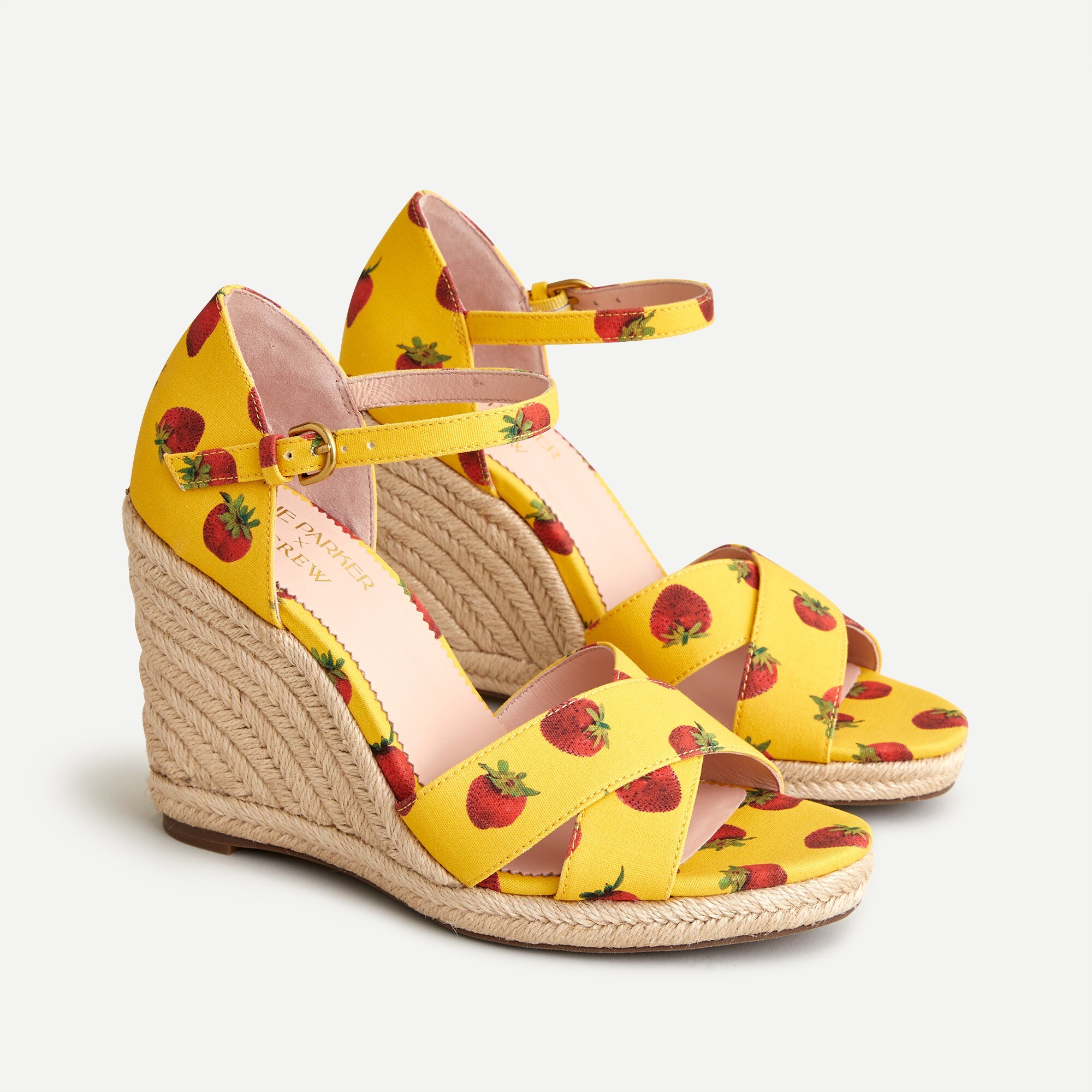 Edie Parker® X J.Crew jute wedge sandals in strawberries
