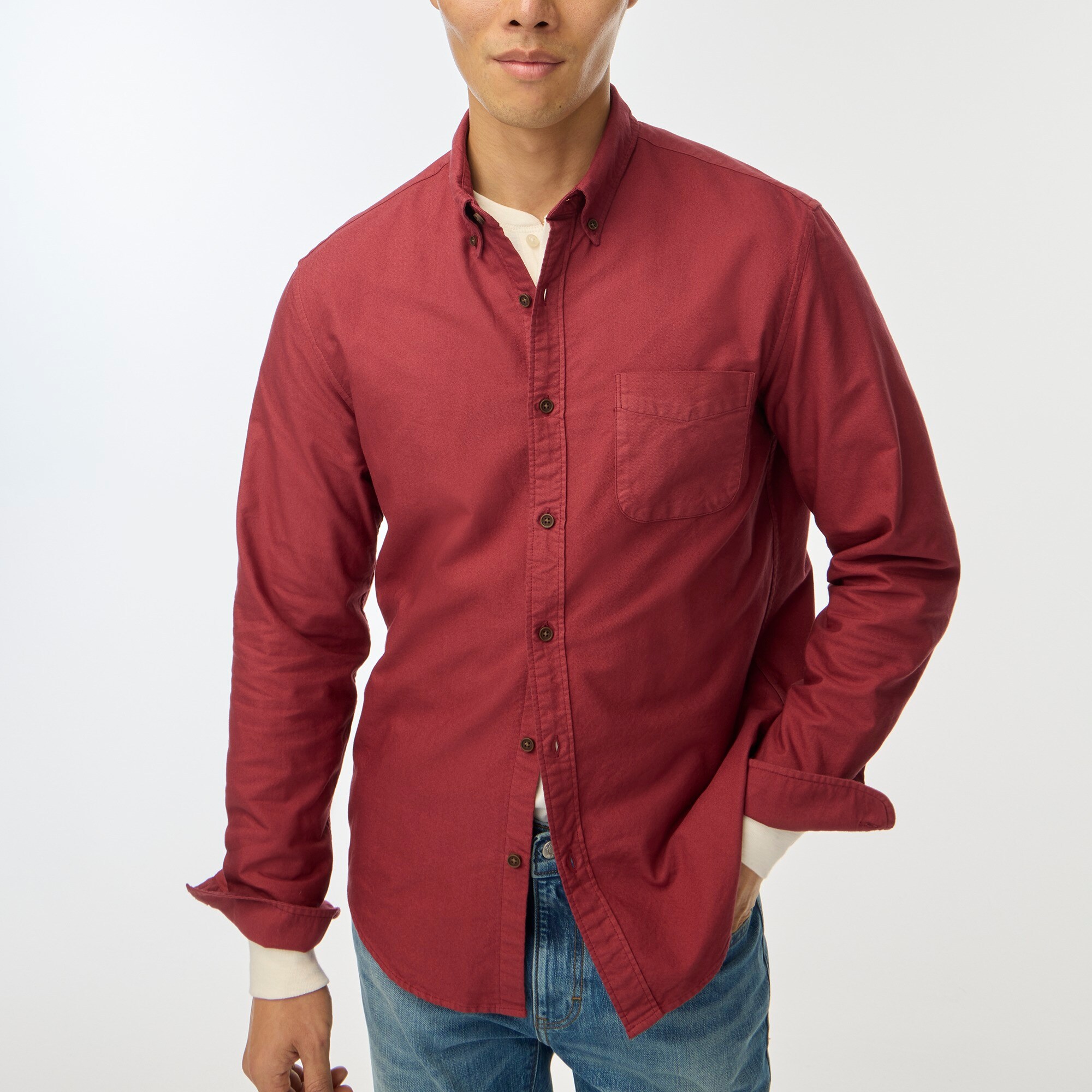 Slim untucked garment-dyed oxford shirt