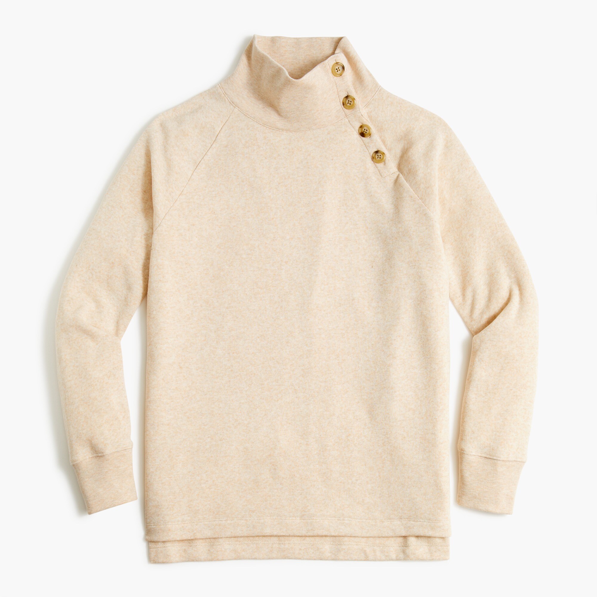 Wide button-collar tunic sweatshirt in cloudspun fleece