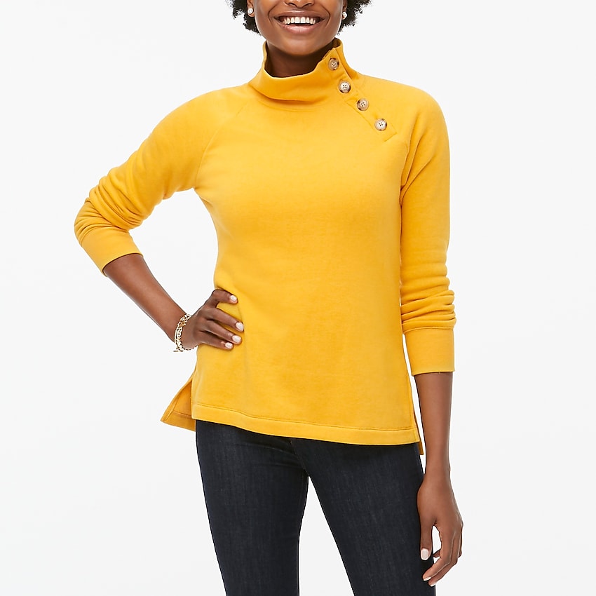 j.crew factory: wide button-collar tunic sweatshirt for women, right side, view zoomed
