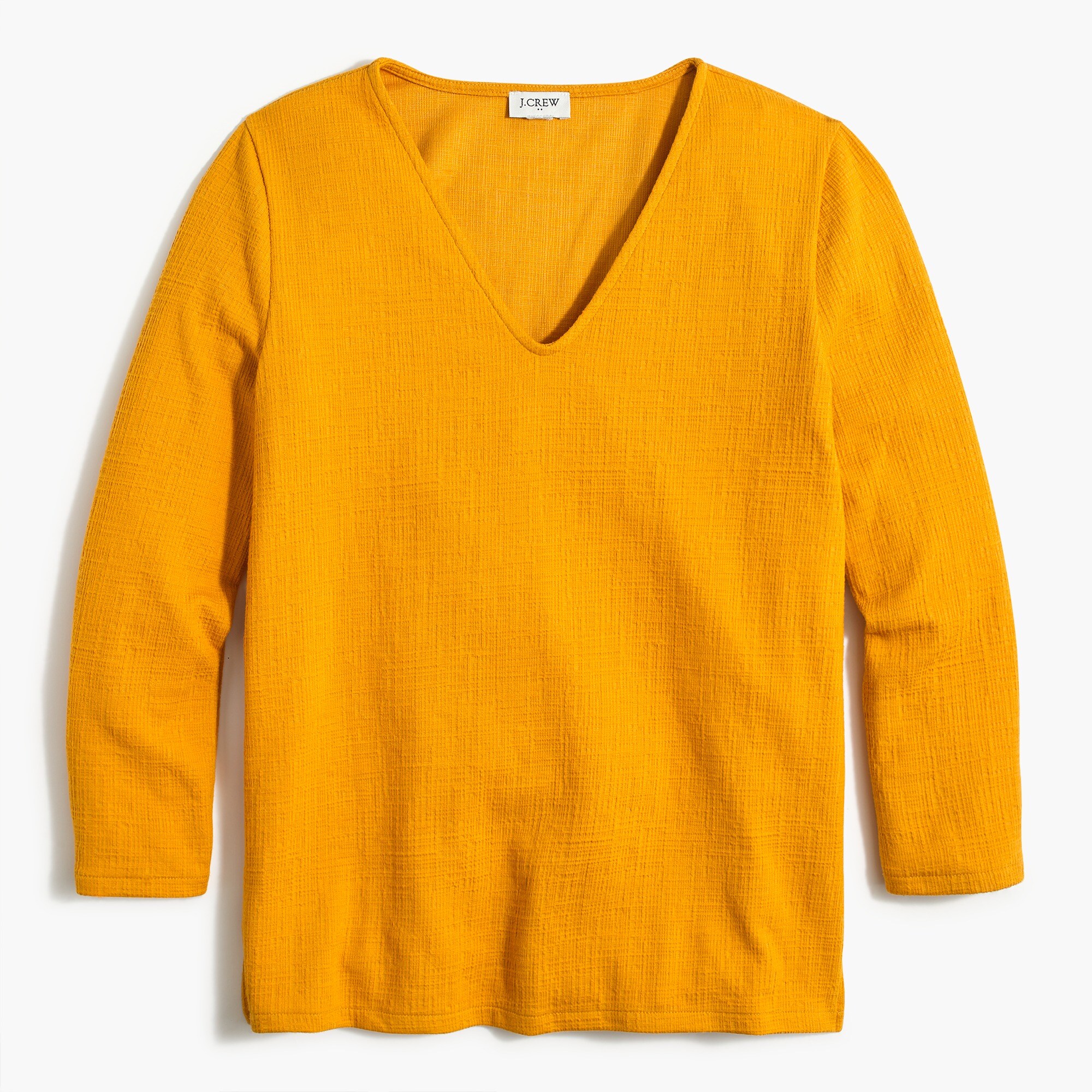 textured v-neck three-quarter-sleeve tee for women