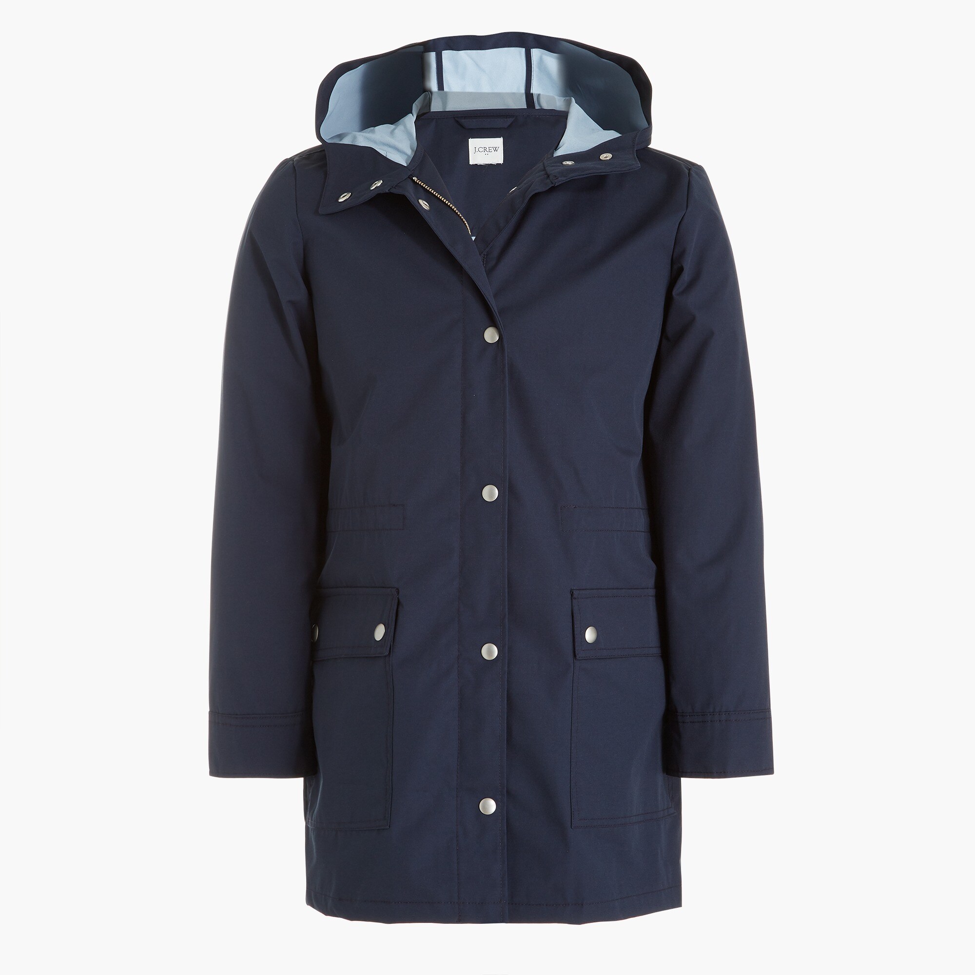 midi-length raincoat with snaps for women