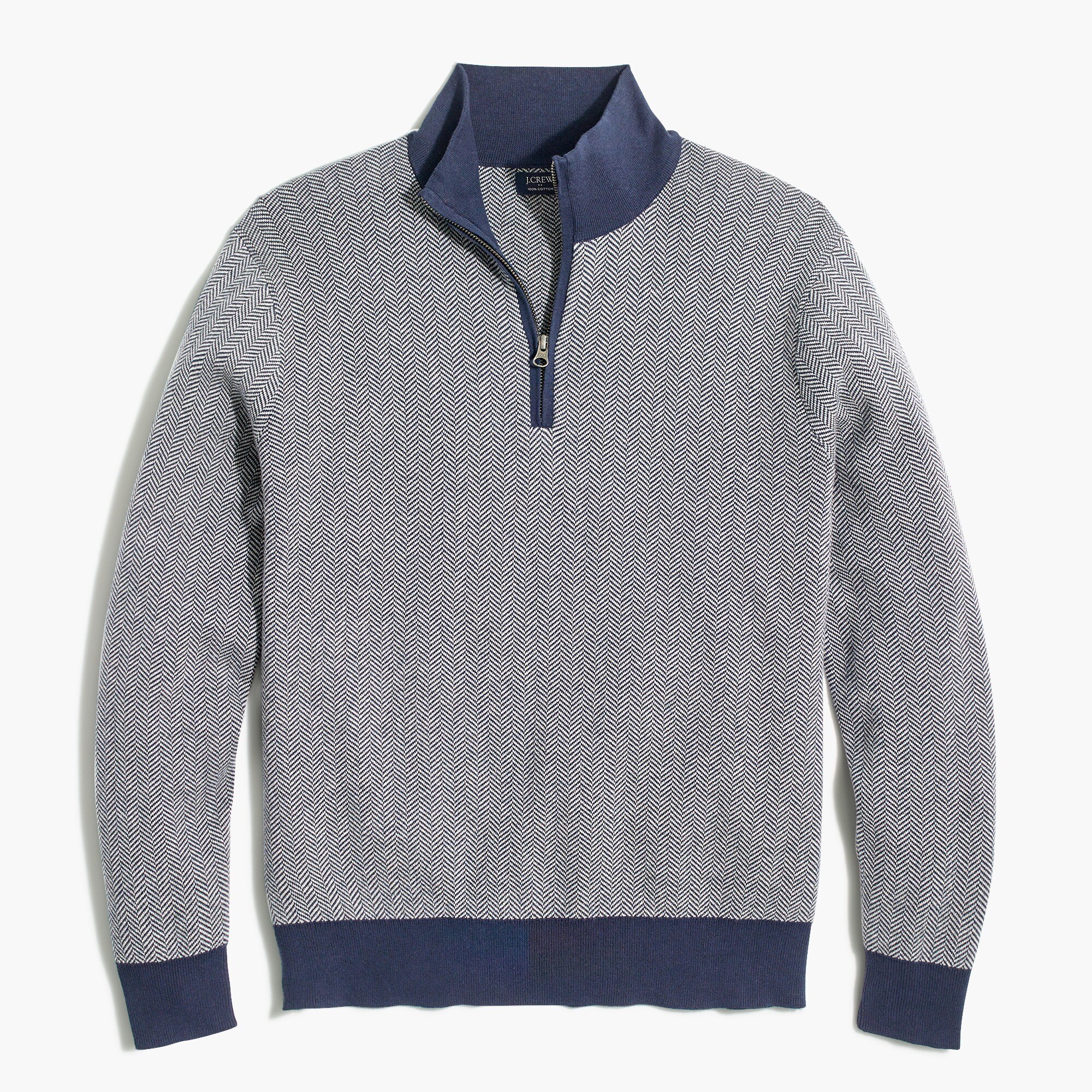 Cotton half-zip sweater in herringbone