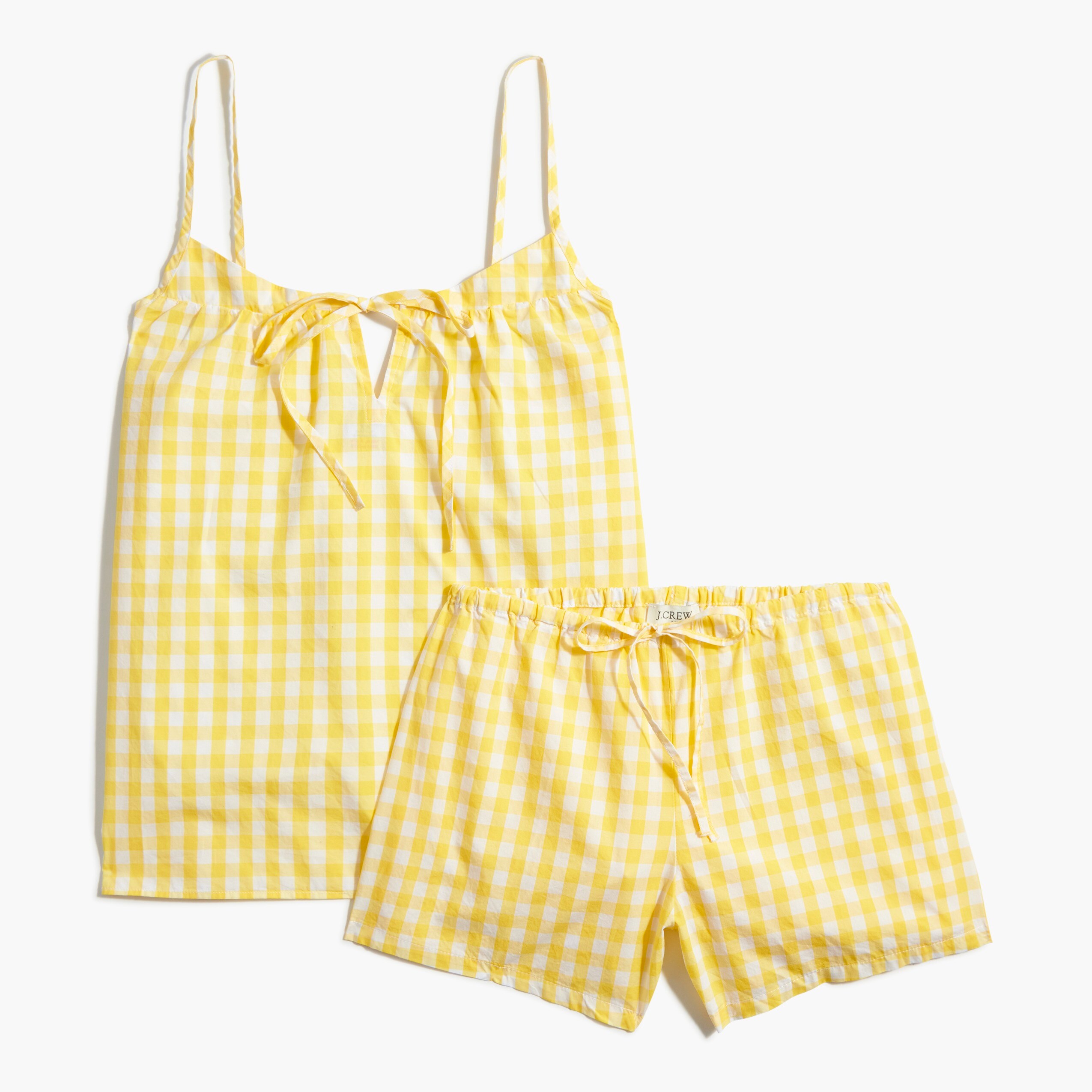 gingham cotton cami pajama set for women
