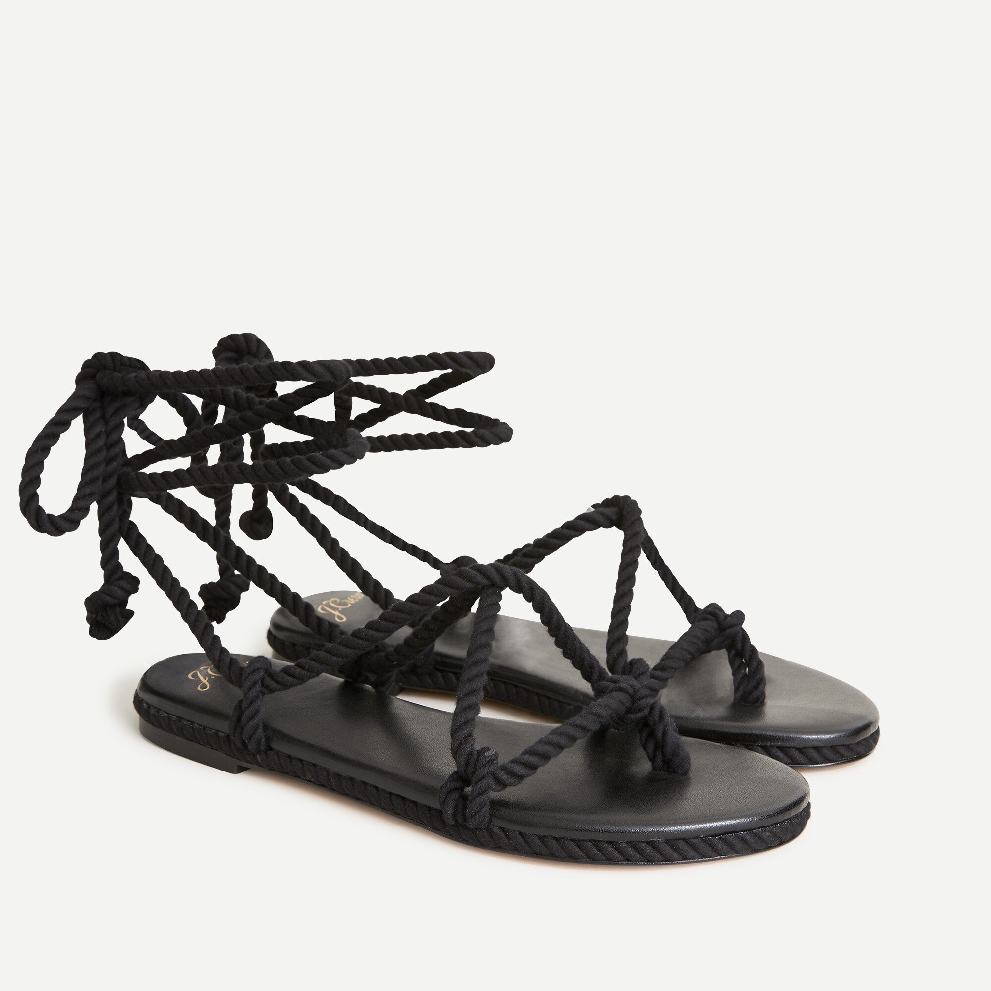 Rope lace-up flat sandals