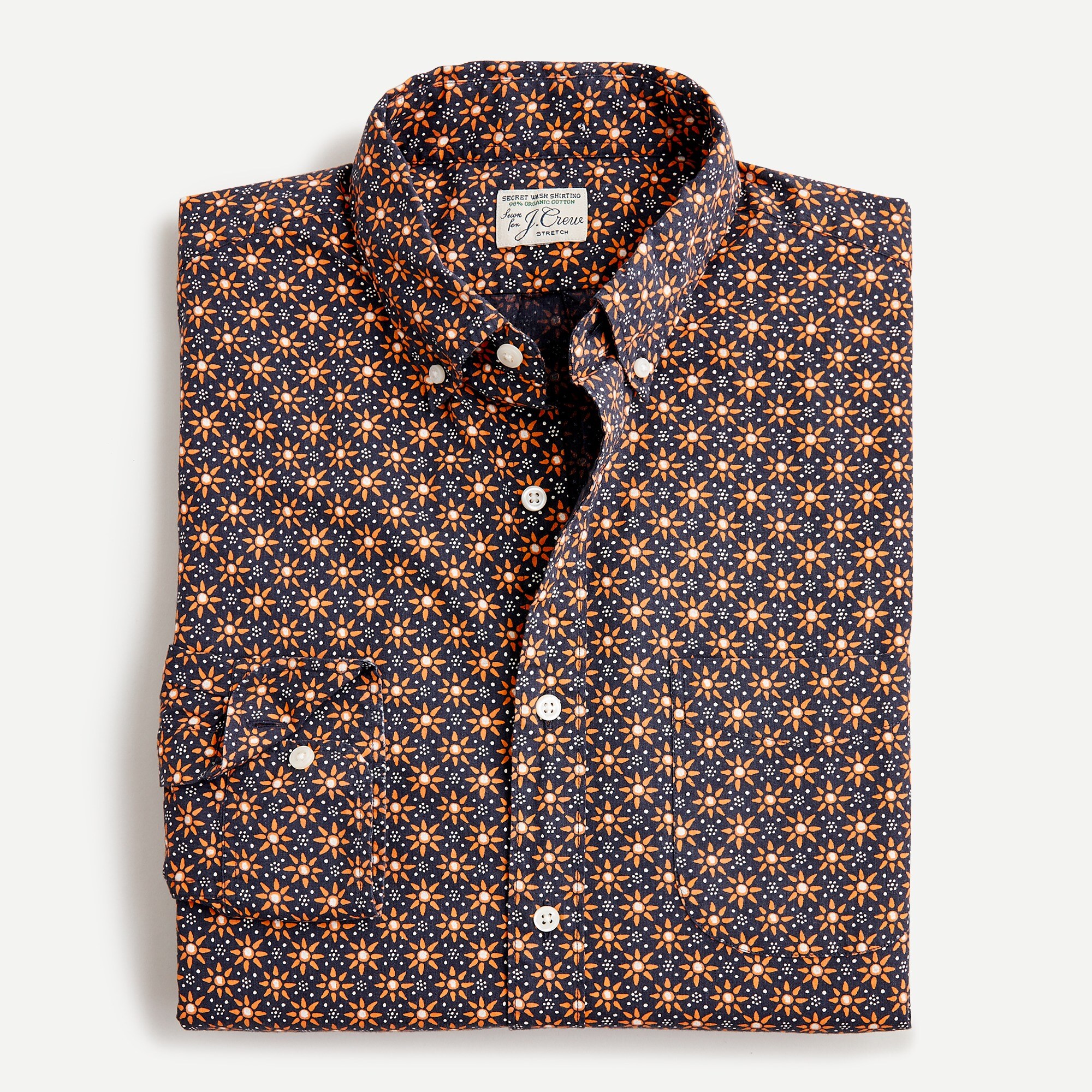 Stretch Secret Wash cotton poplin shirt in sun print