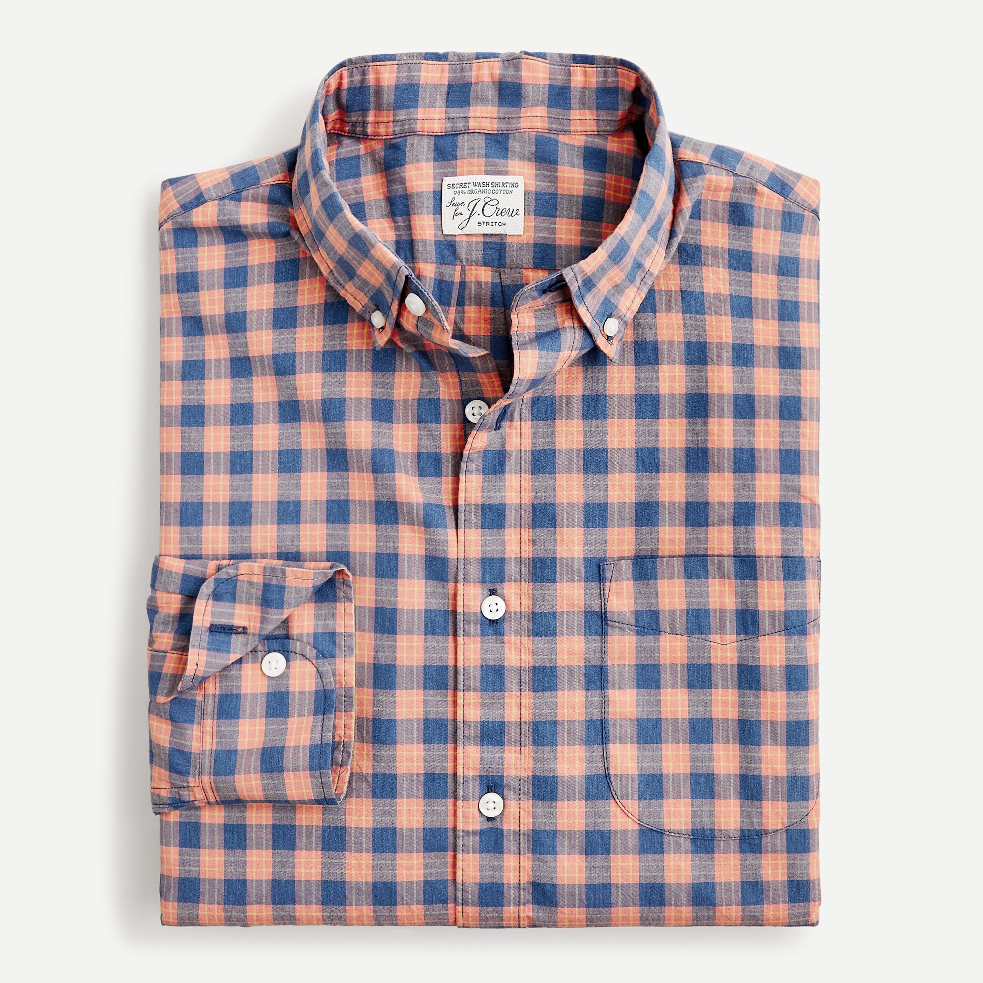 Stretch Secret Wash cotton poplin shirt in plaid