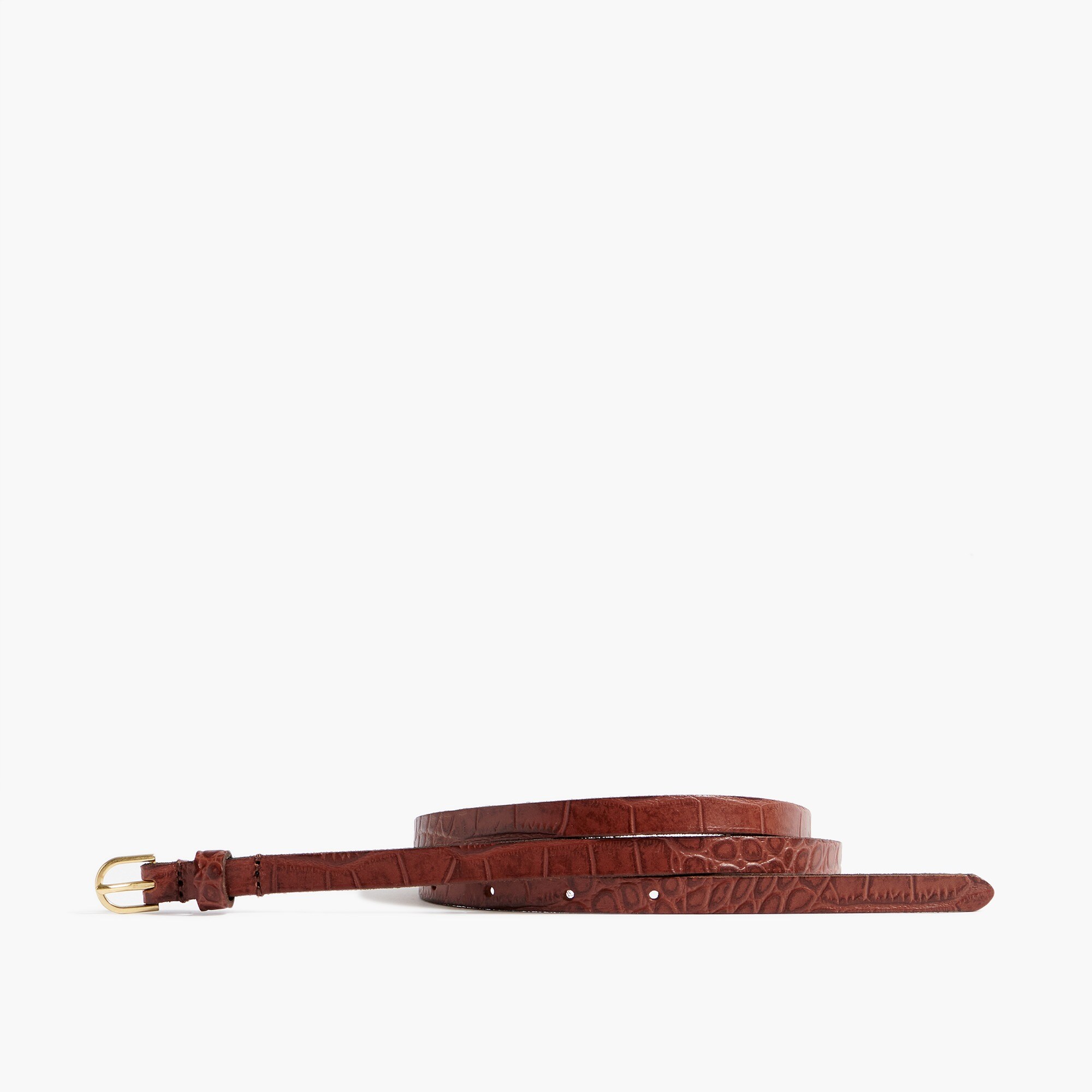 Crocodile-embossed skinny belt