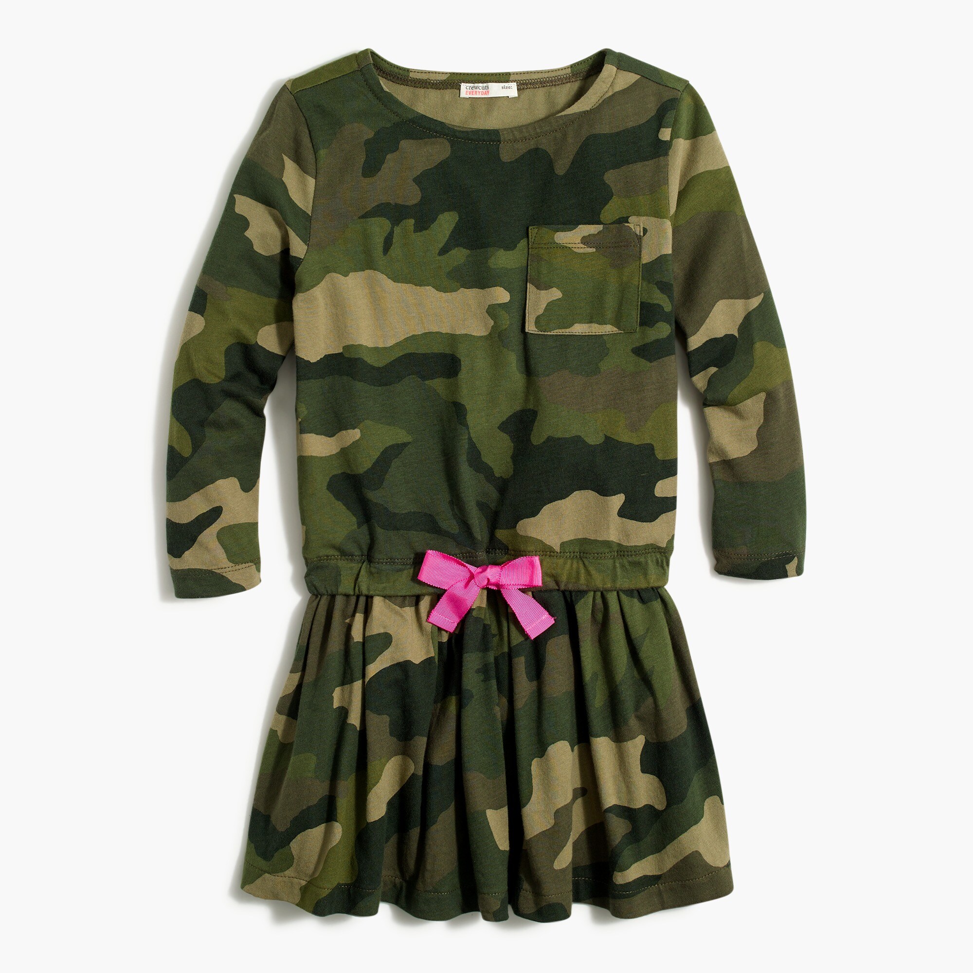 Girls' long-sleeve camo drawstring dress
