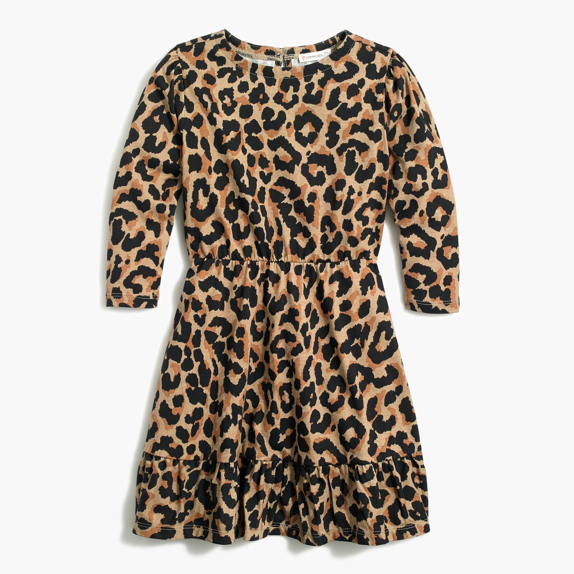 Girls' long-sleeve leopard knit dress