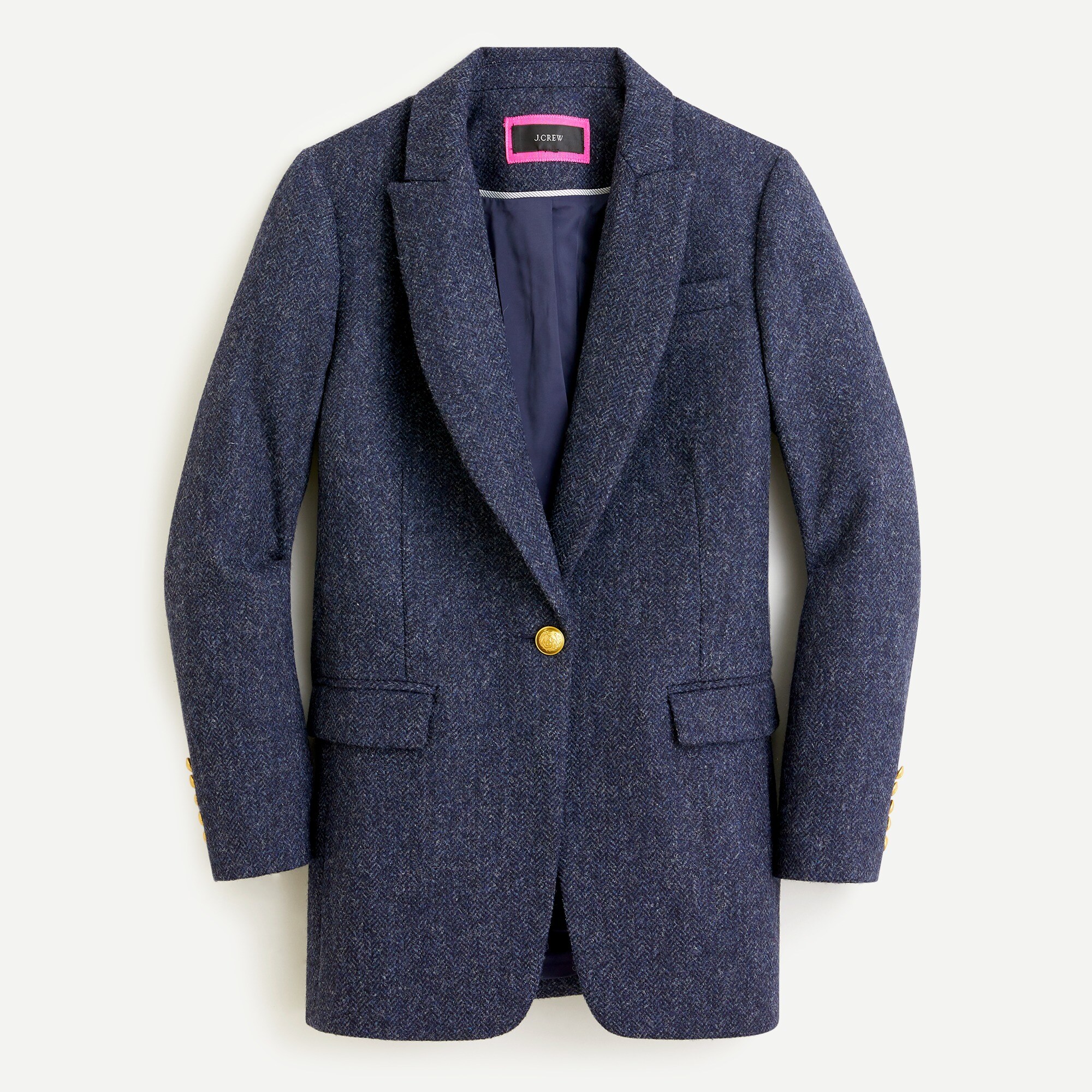 Long Parke Blazer In Navy Herringbone English Wool For Women | J.Crew