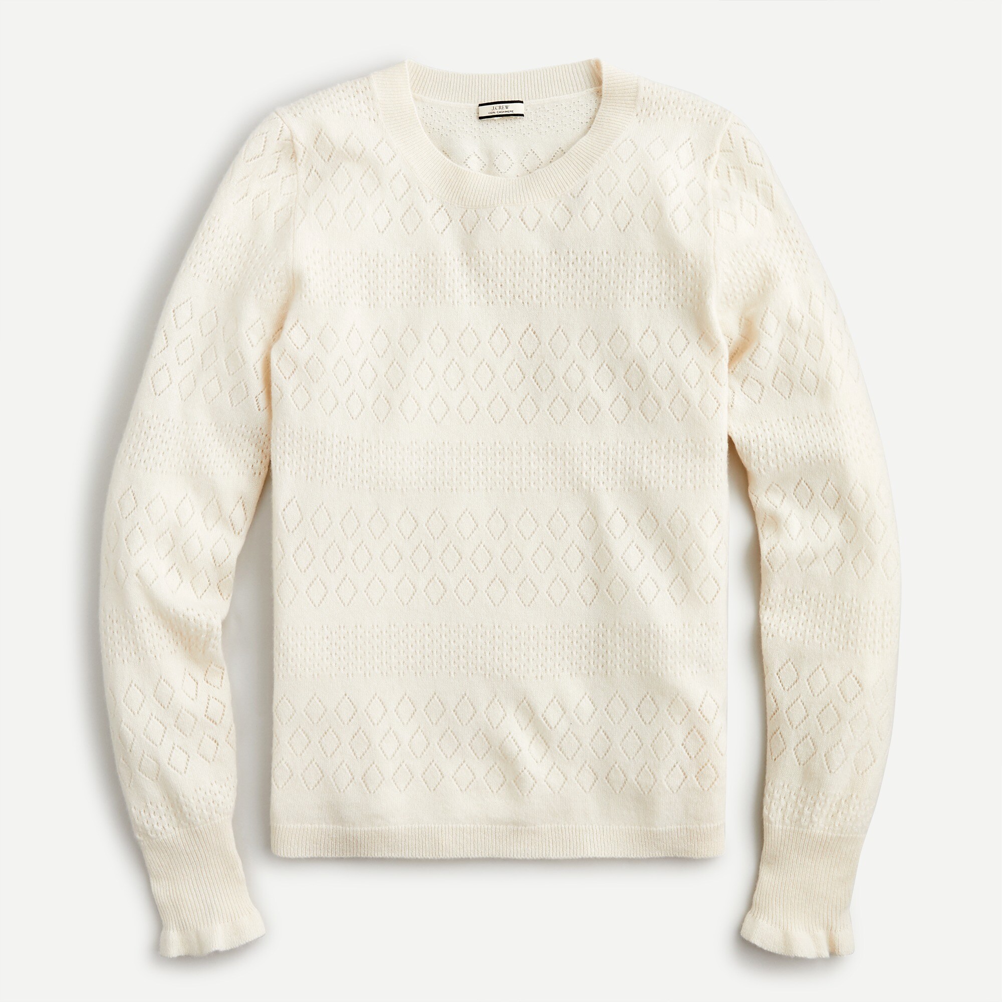 Cashmere crewneck sweater with pointelle stitch