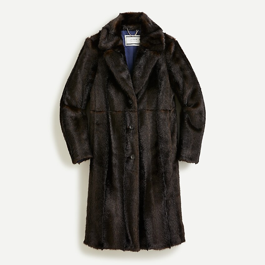 j.crew: collection topcoat in faux-mink for women, right side, view zoomed