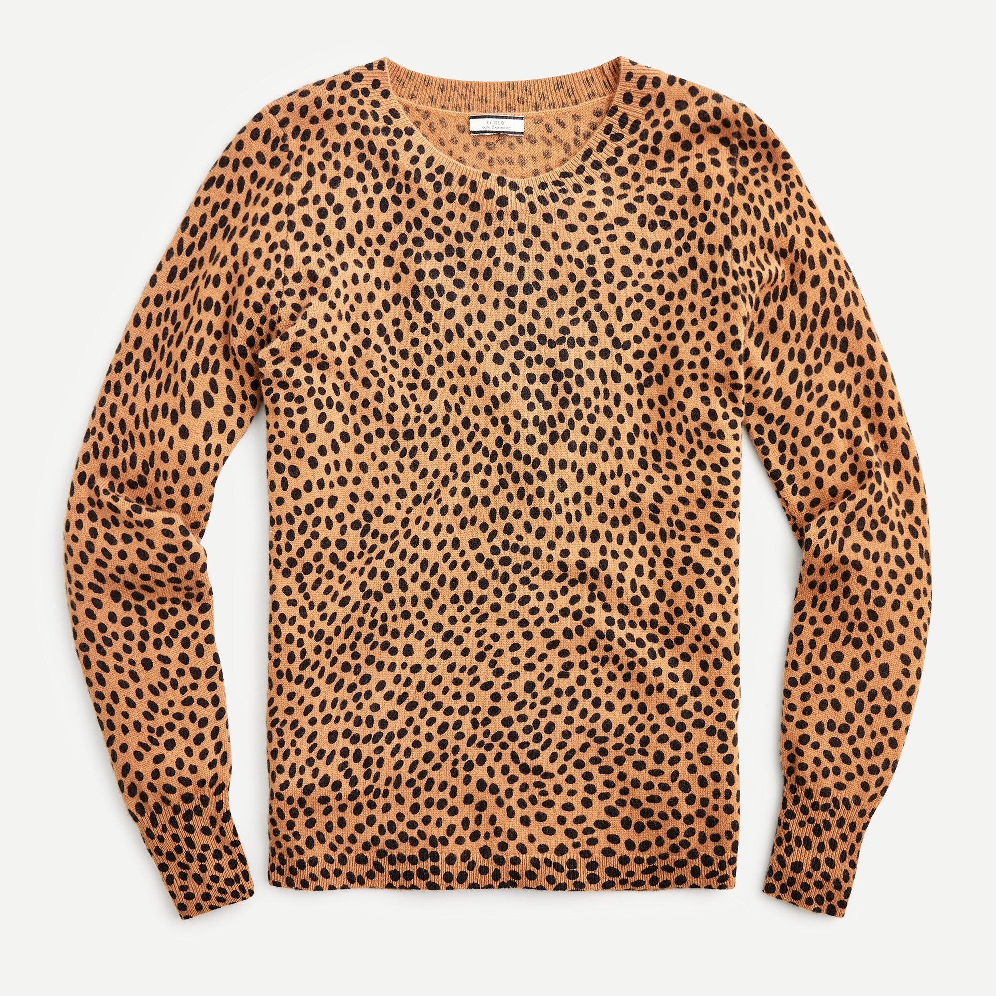 Cashmere crewneck sweater in leopard dot