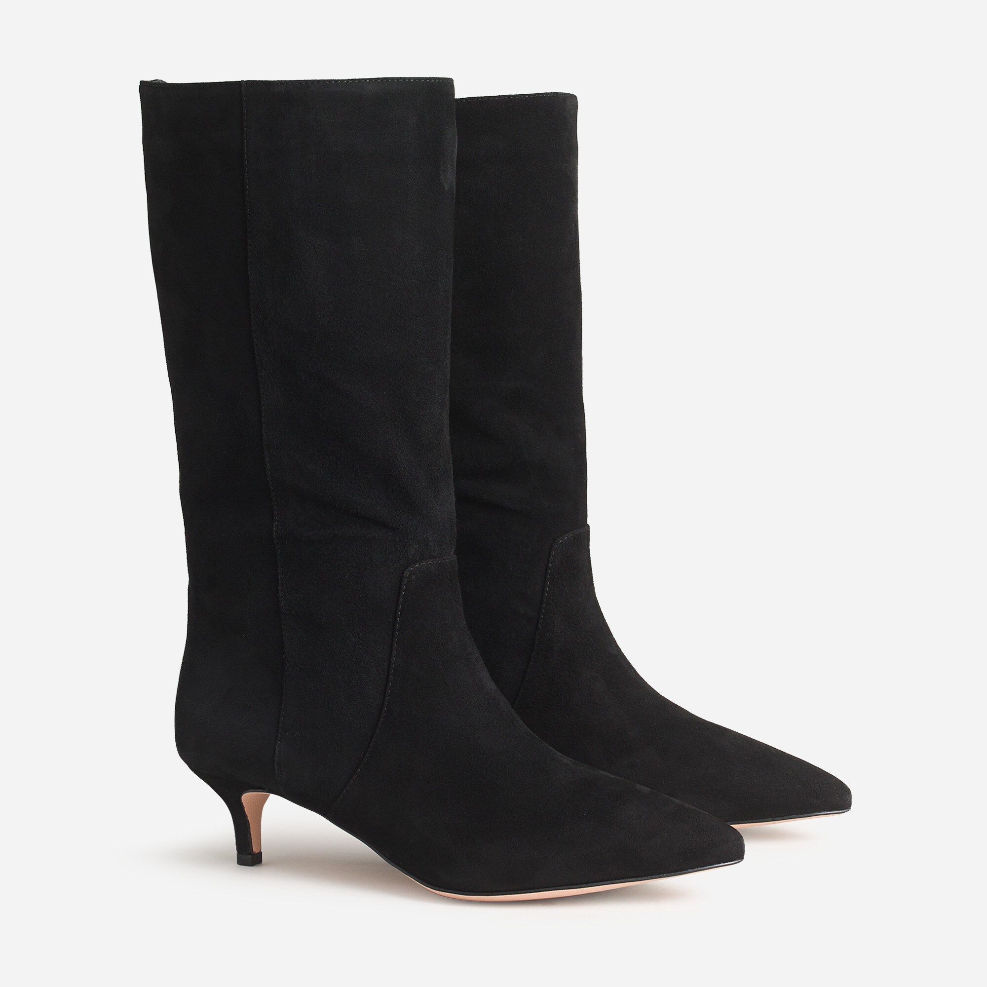 Kitten-heel slouchy suede boots