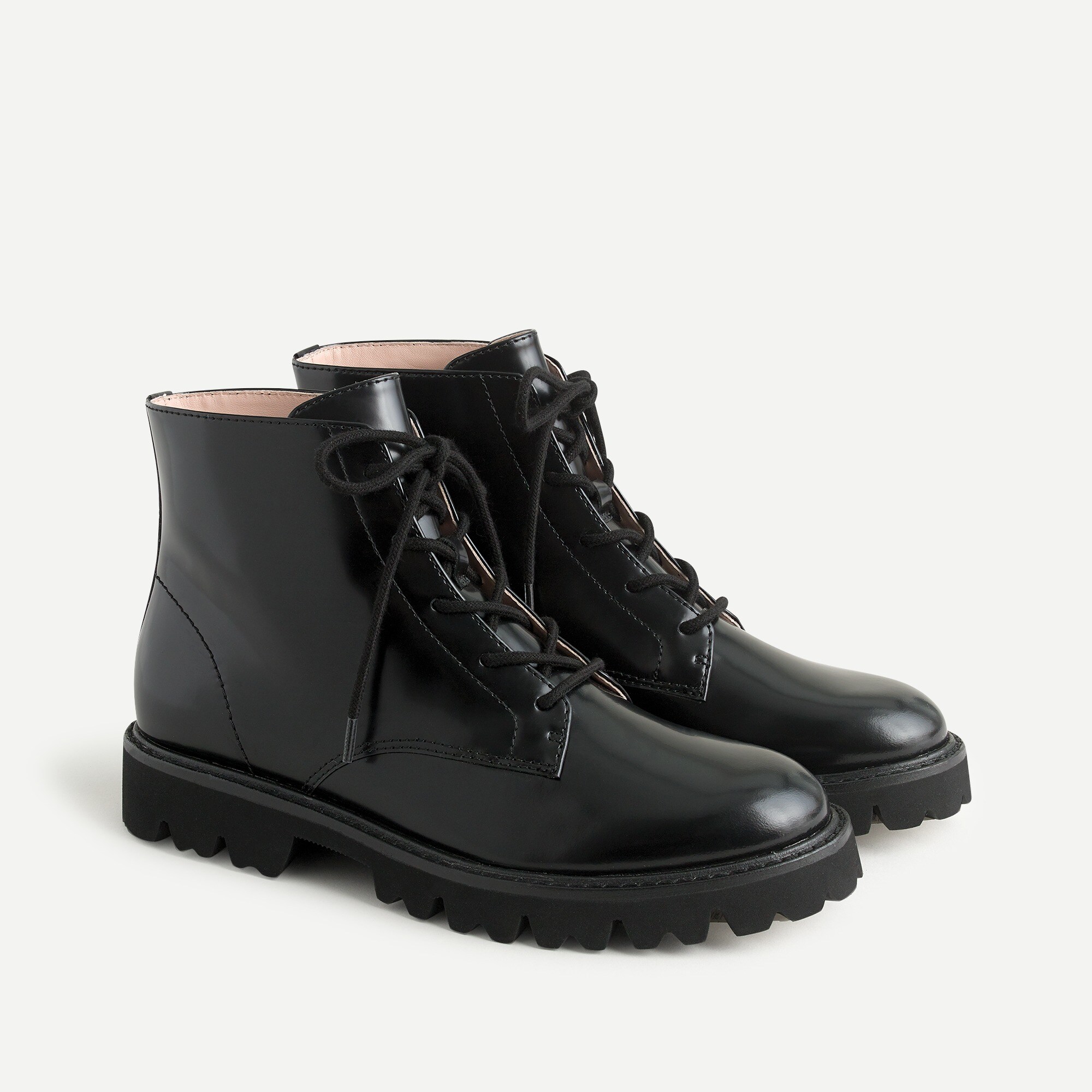 Lug-sole lace-up leather boots
