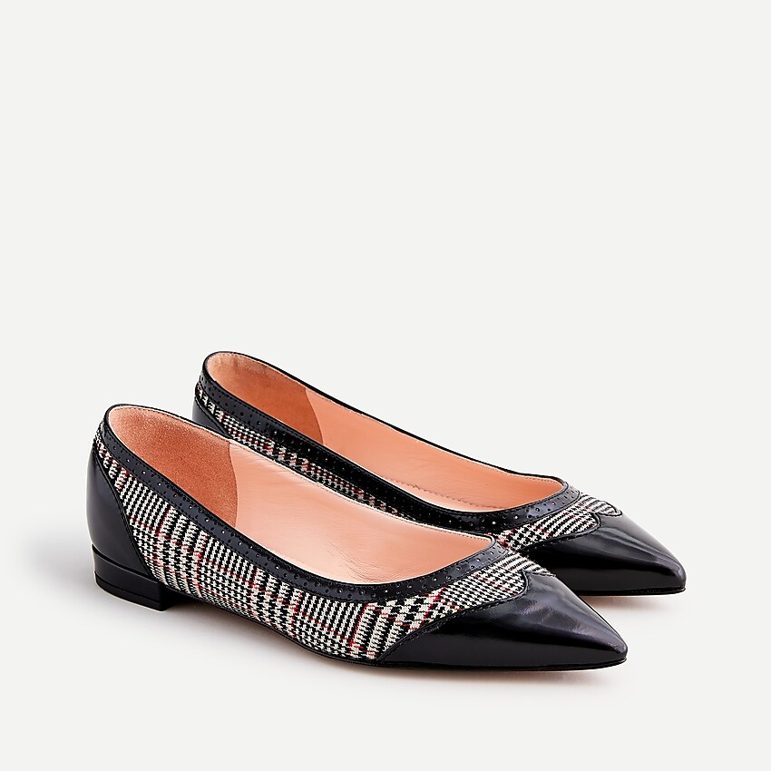 j.crew: pointed-toe leather spectator flats for women, right side, view zoomed