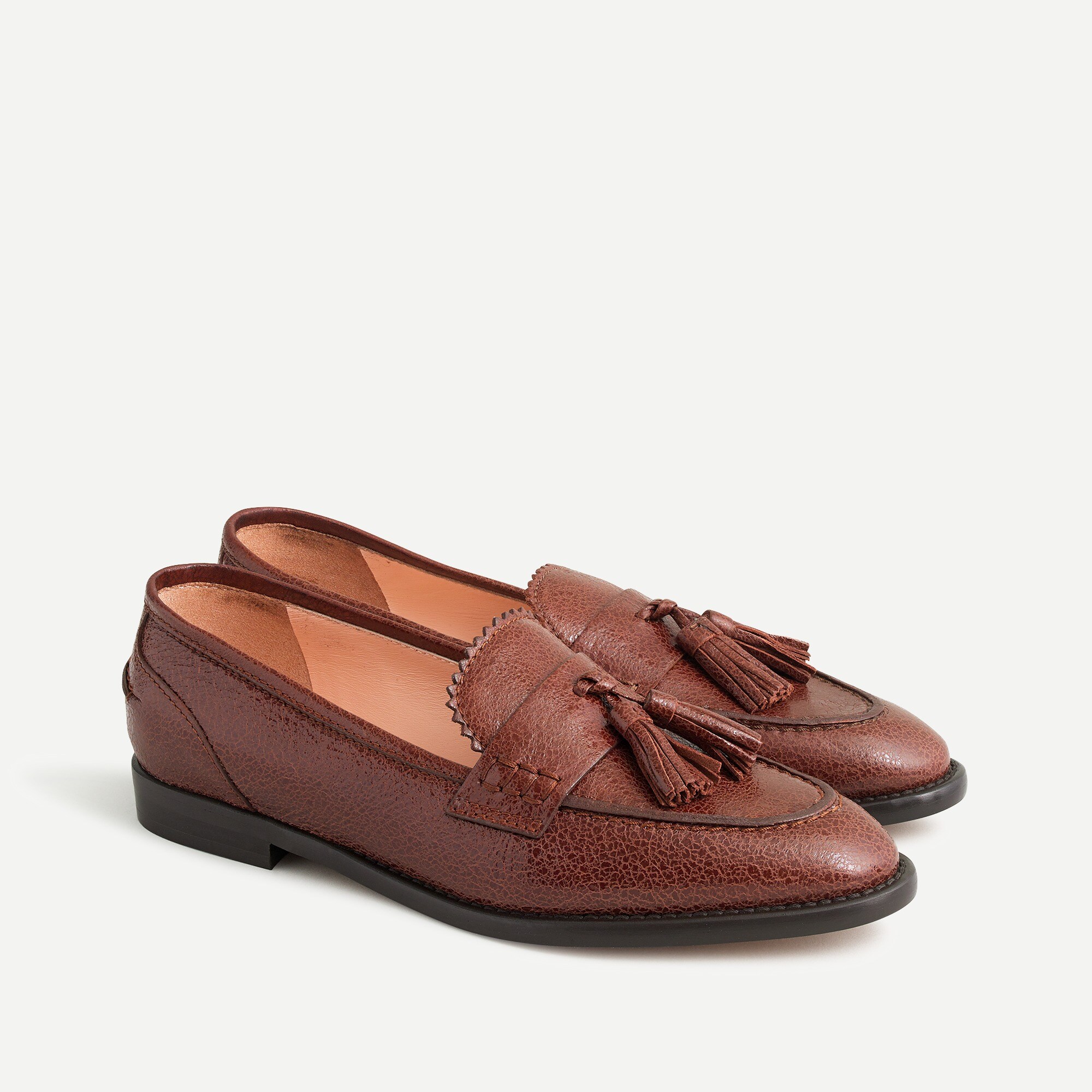 J.Crew Crackled Leather Academy Loafers With Tassels For Women