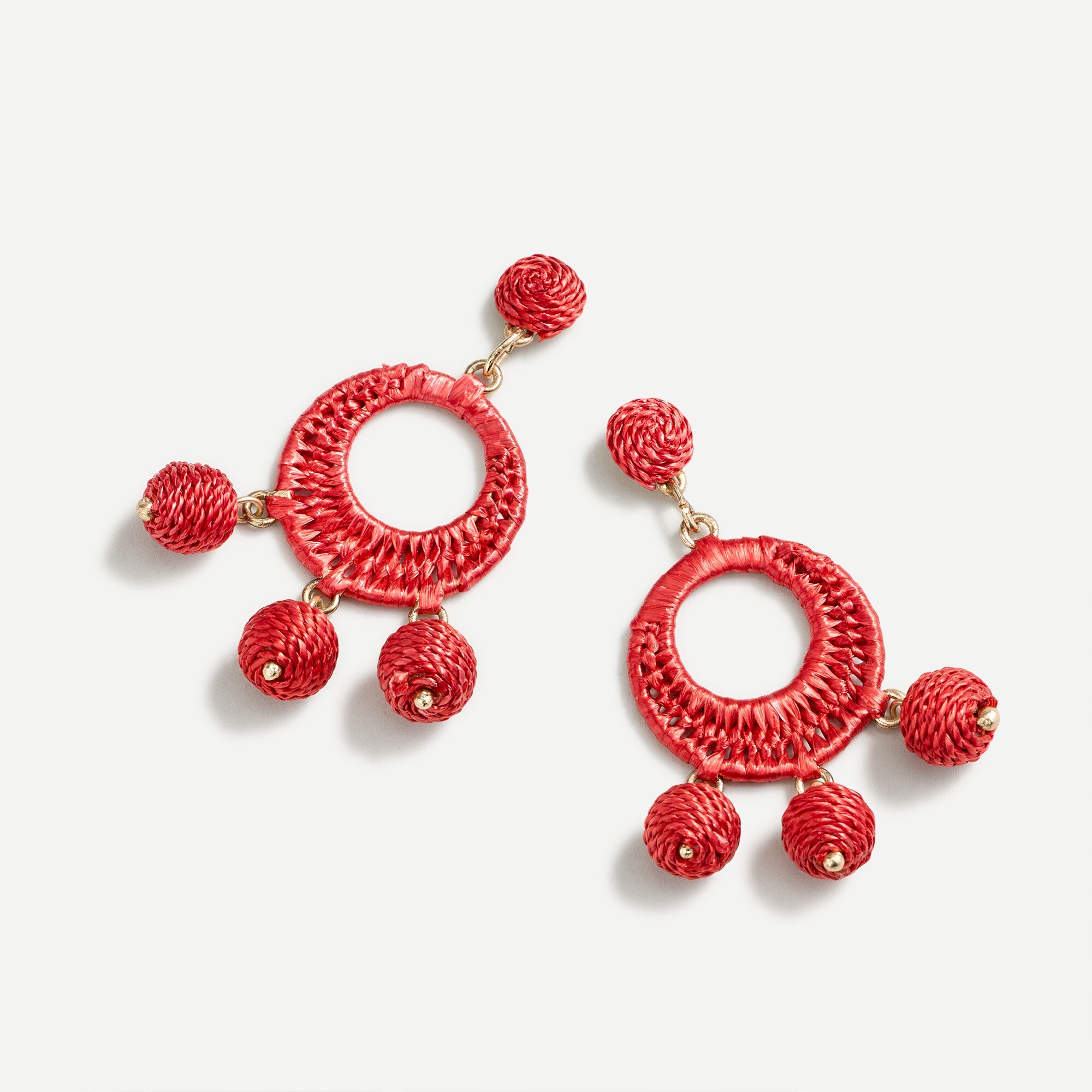 Raffia-wrapped triple drop earrings