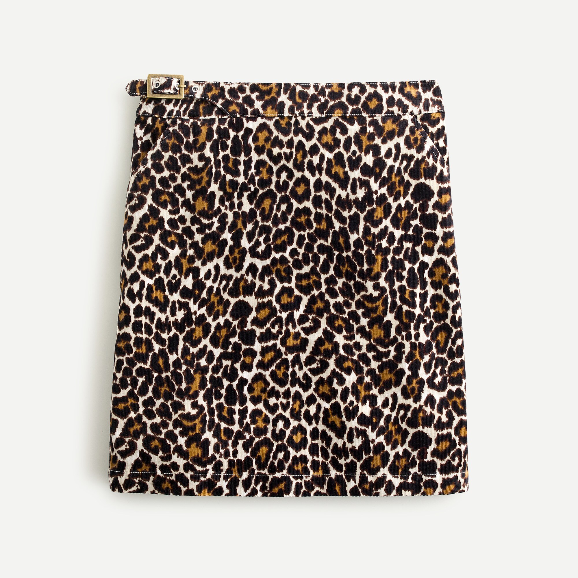 Buckle mini skirt in leopard corduroy