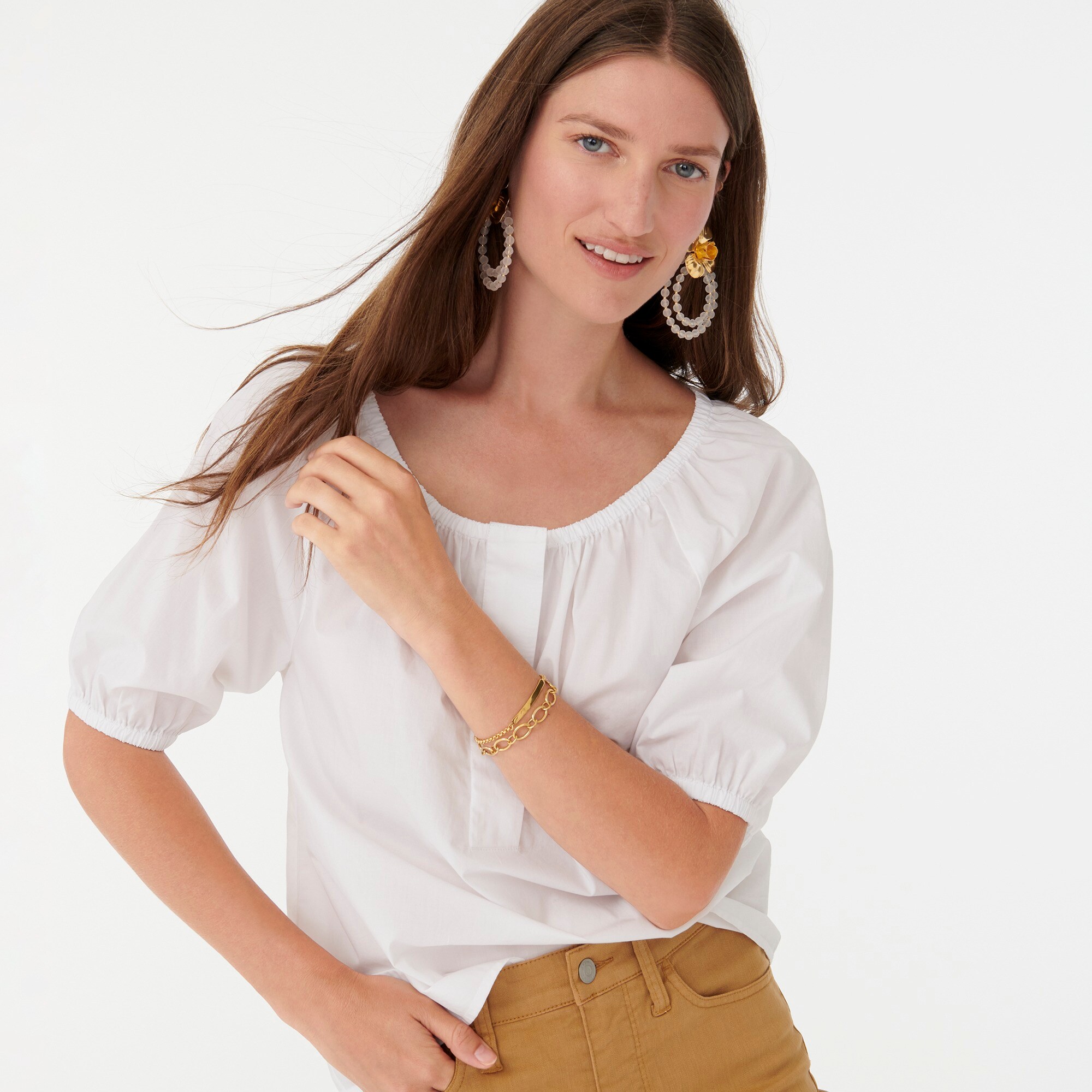 j.crew: swingy scoopneck top in cotton poplin for women, right side, view zoomed